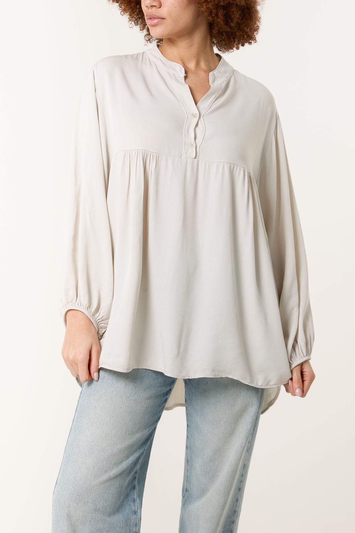 Grandad Collar Smock Blouse