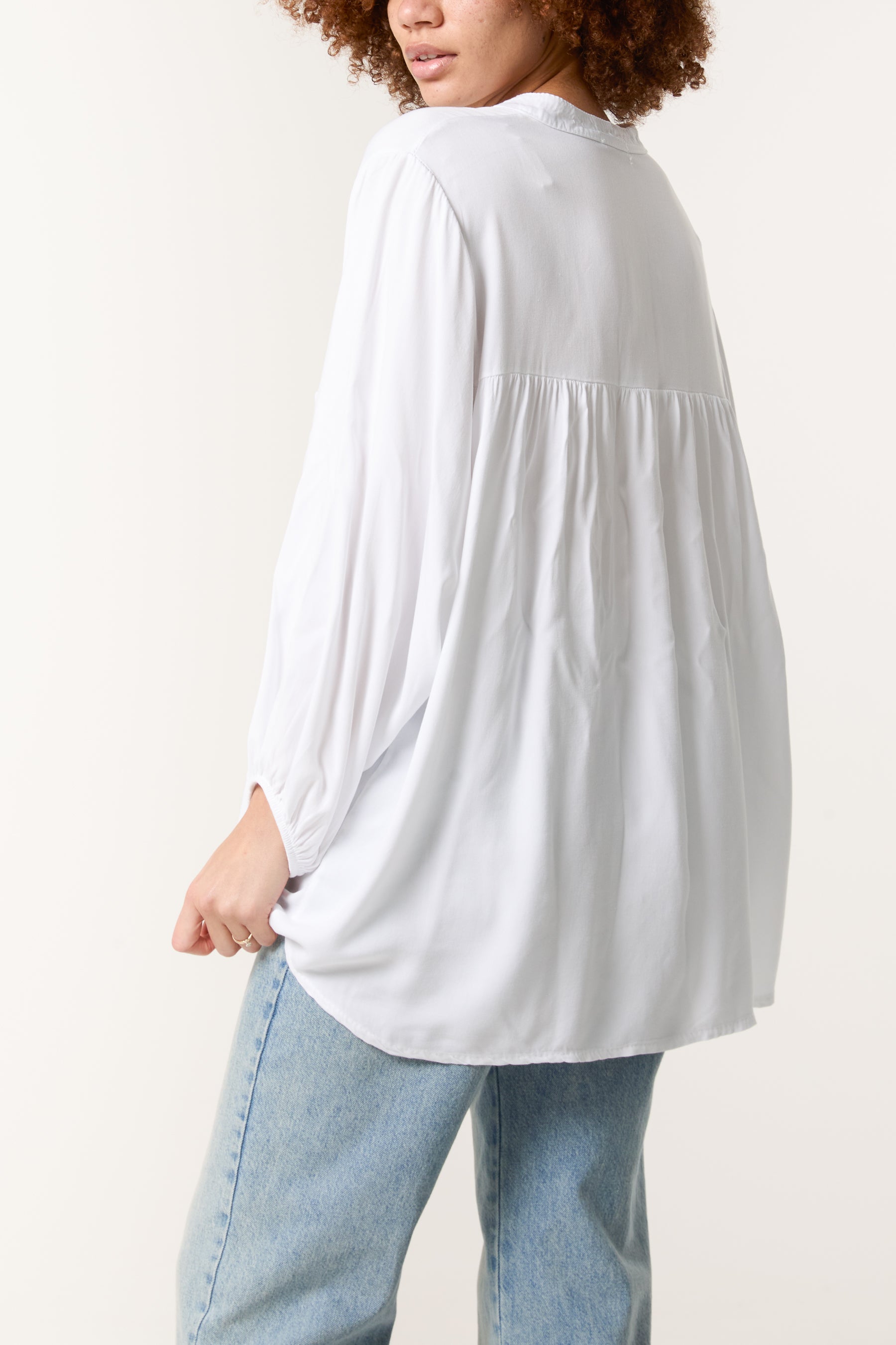Grandad Collar Smock Blouse