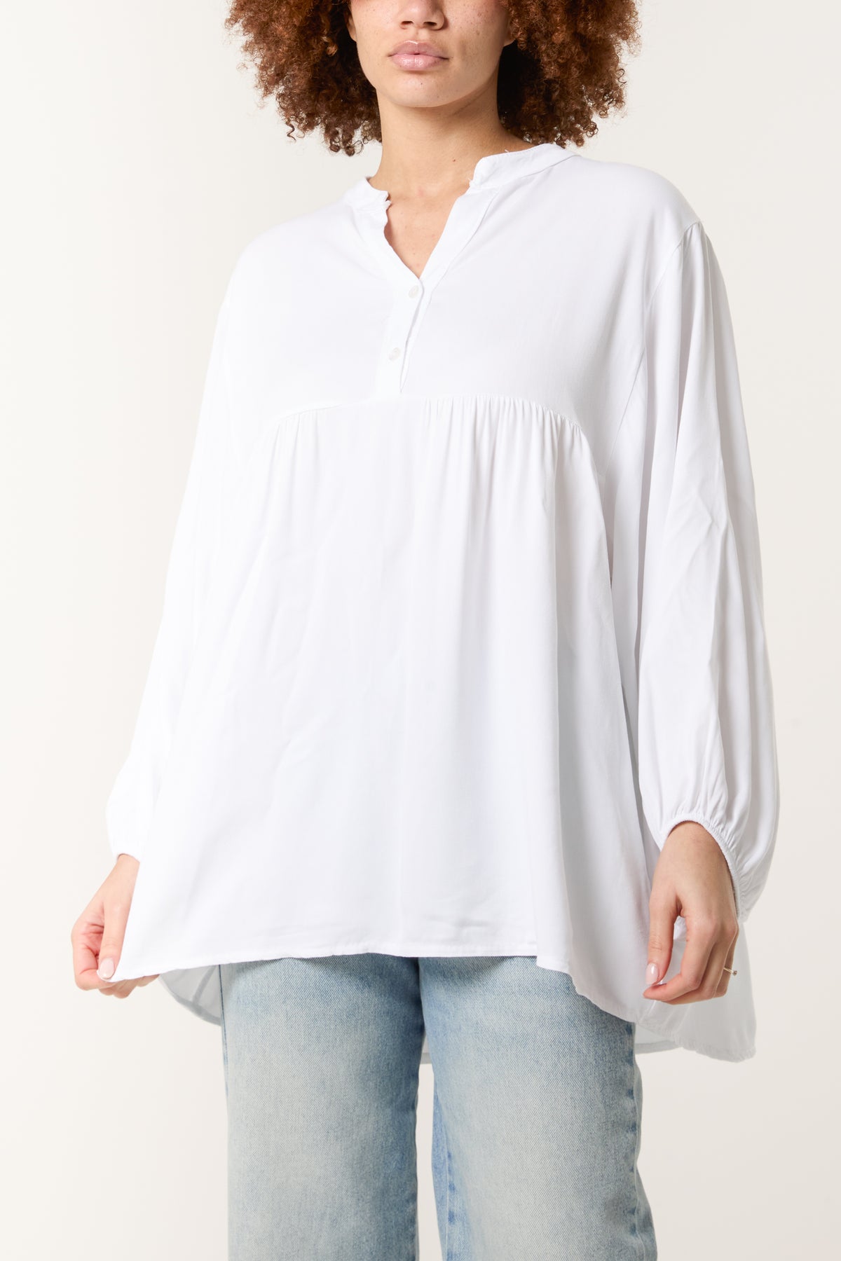 Grandad Collar Smock Blouse