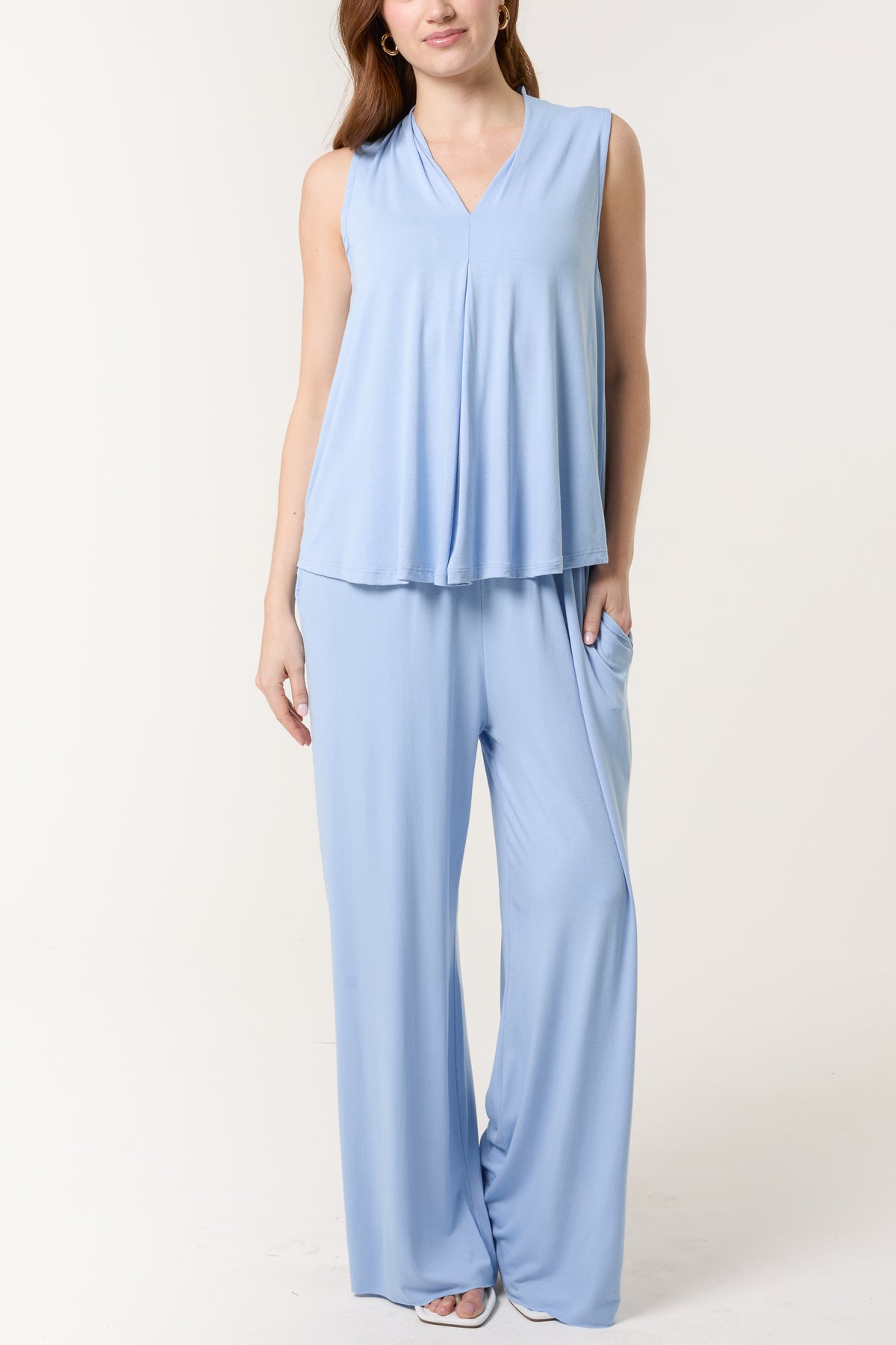 Stretch Jersey Vest & Wide Leg Trouser Set