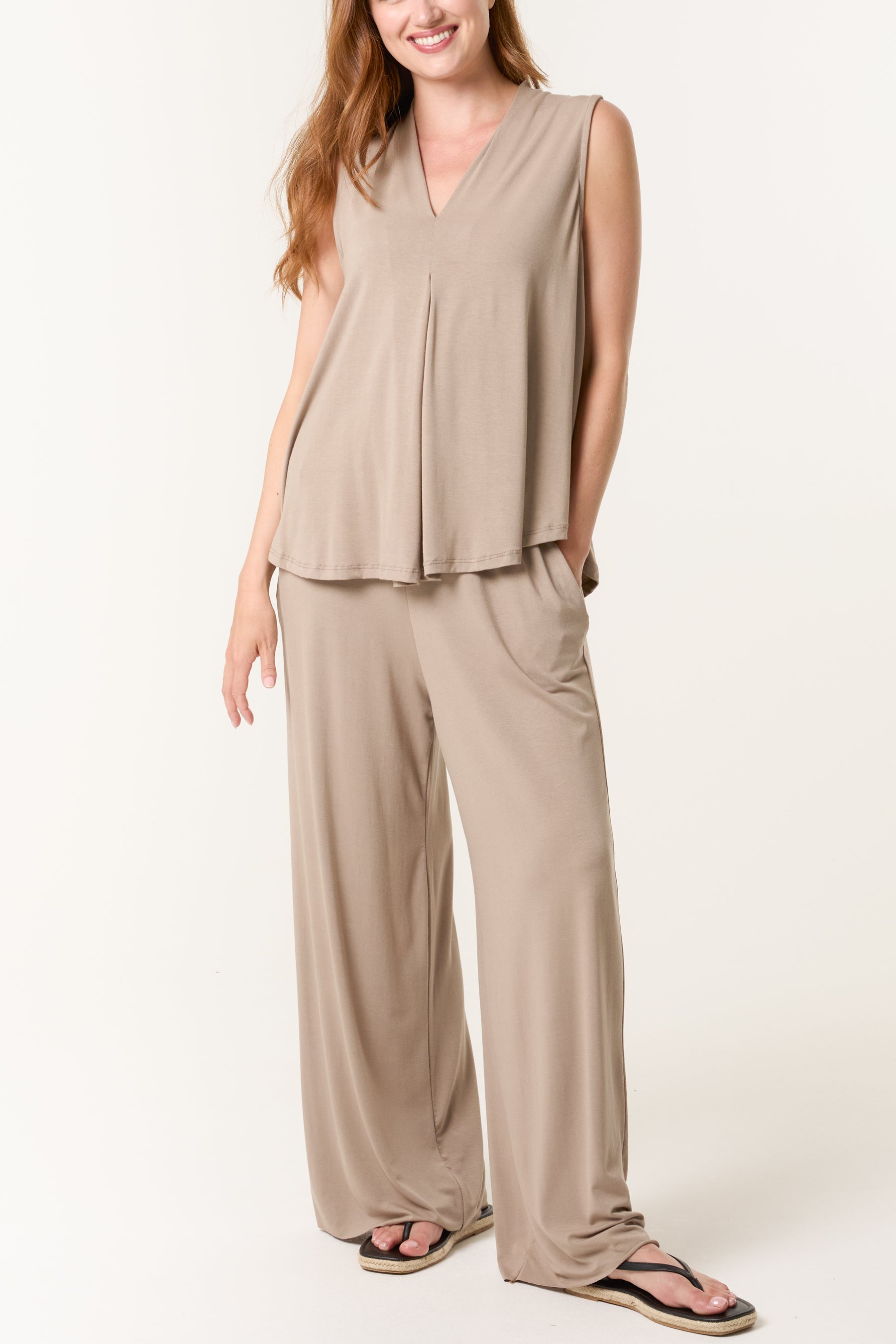 Stretch Jersey Vest & Wide Leg Trouser Set