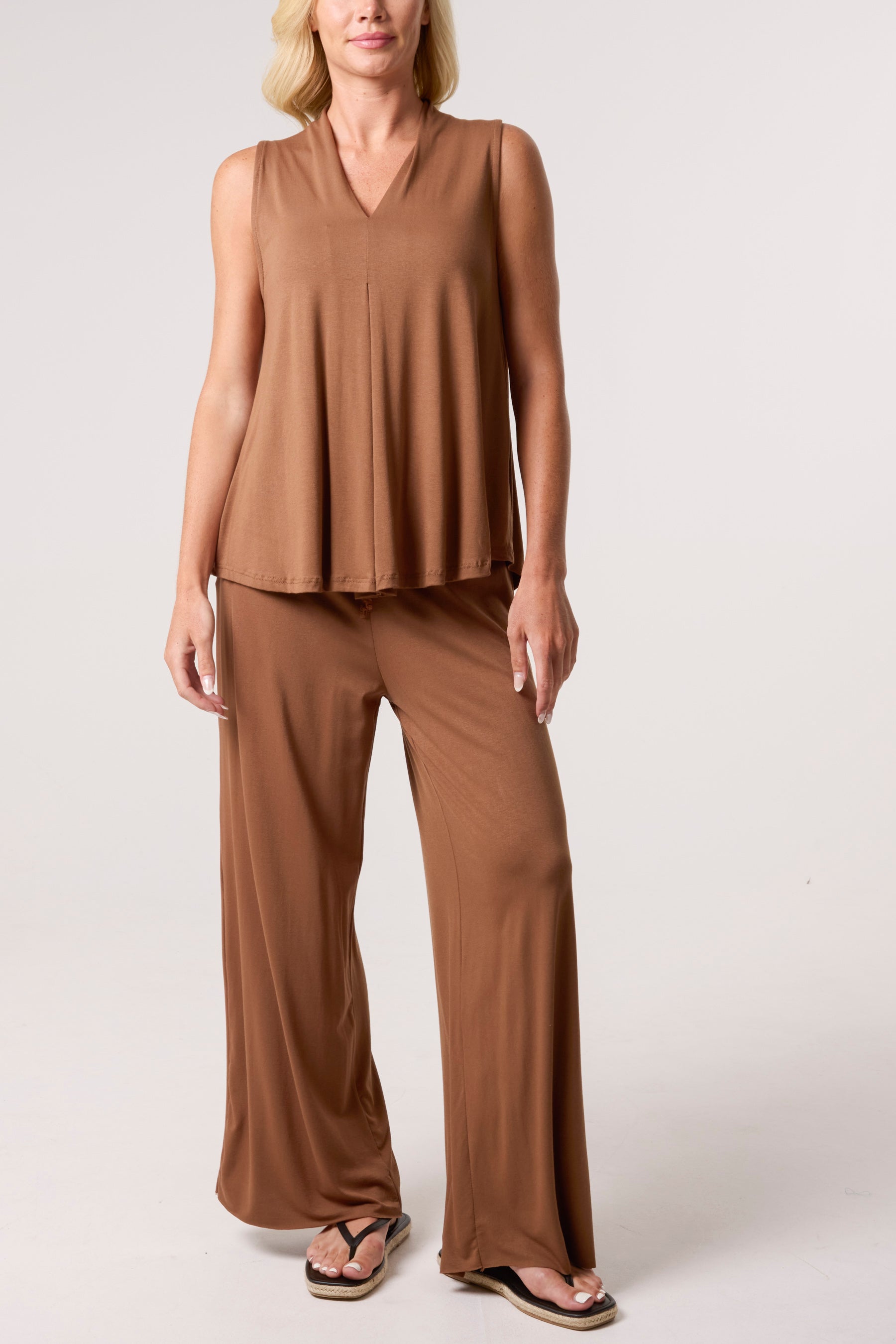 Stretch Jersey Vest & Wide Leg Trouser Set