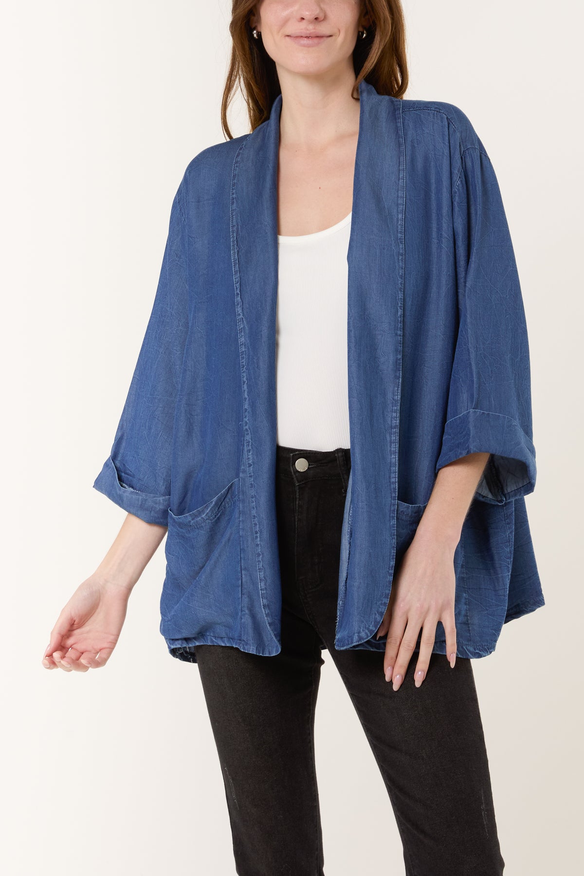 Floaty Denim Pockets Kimono Jacket