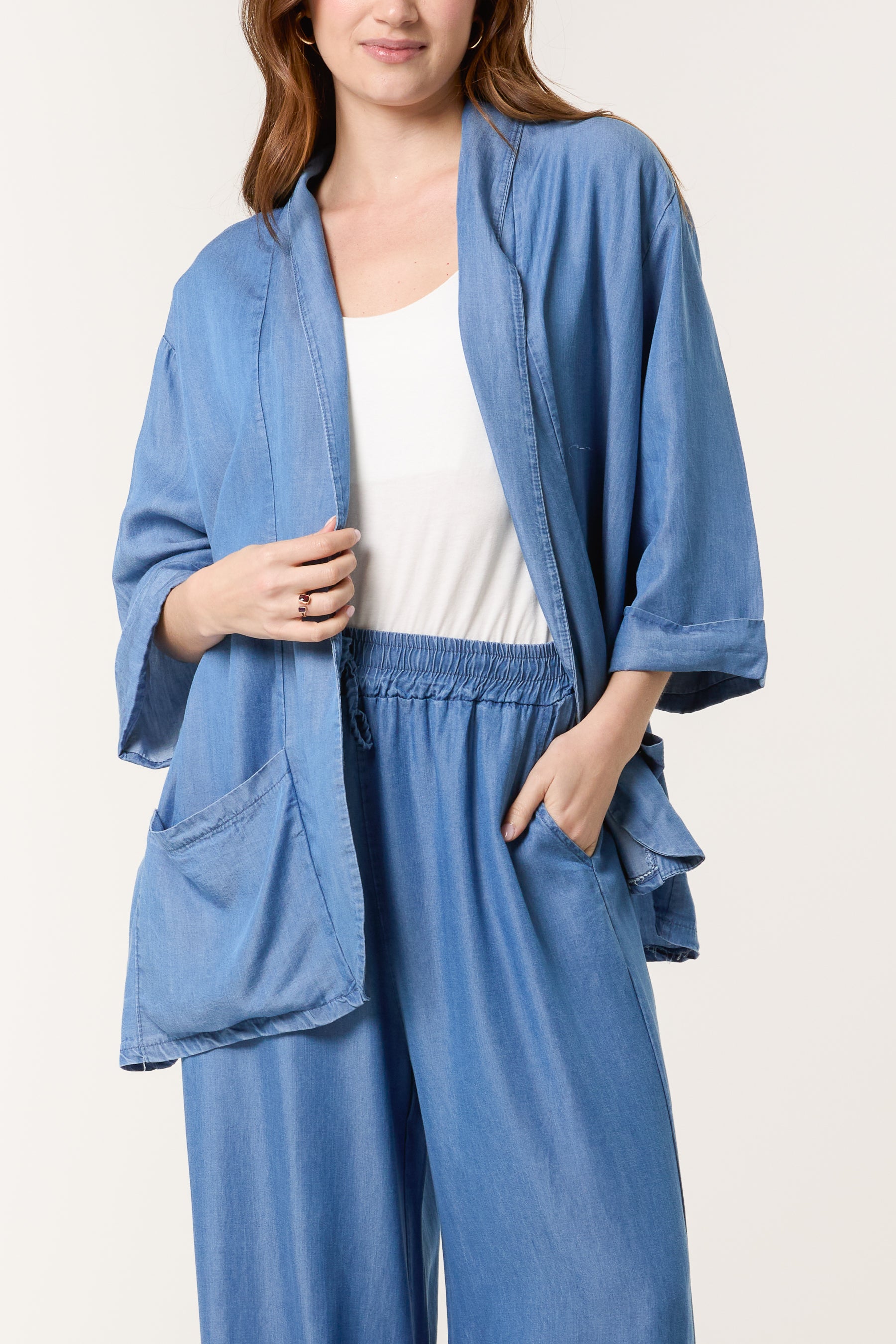 Floaty Denim Pockets Kimono Jacket