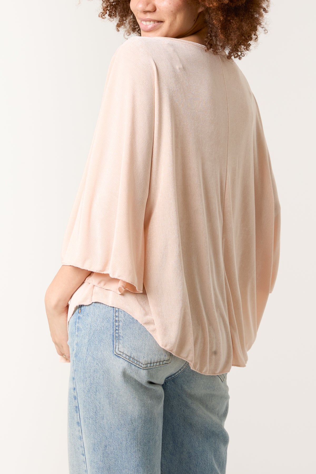 Boat Neck Flare Sleeve Acetate Top