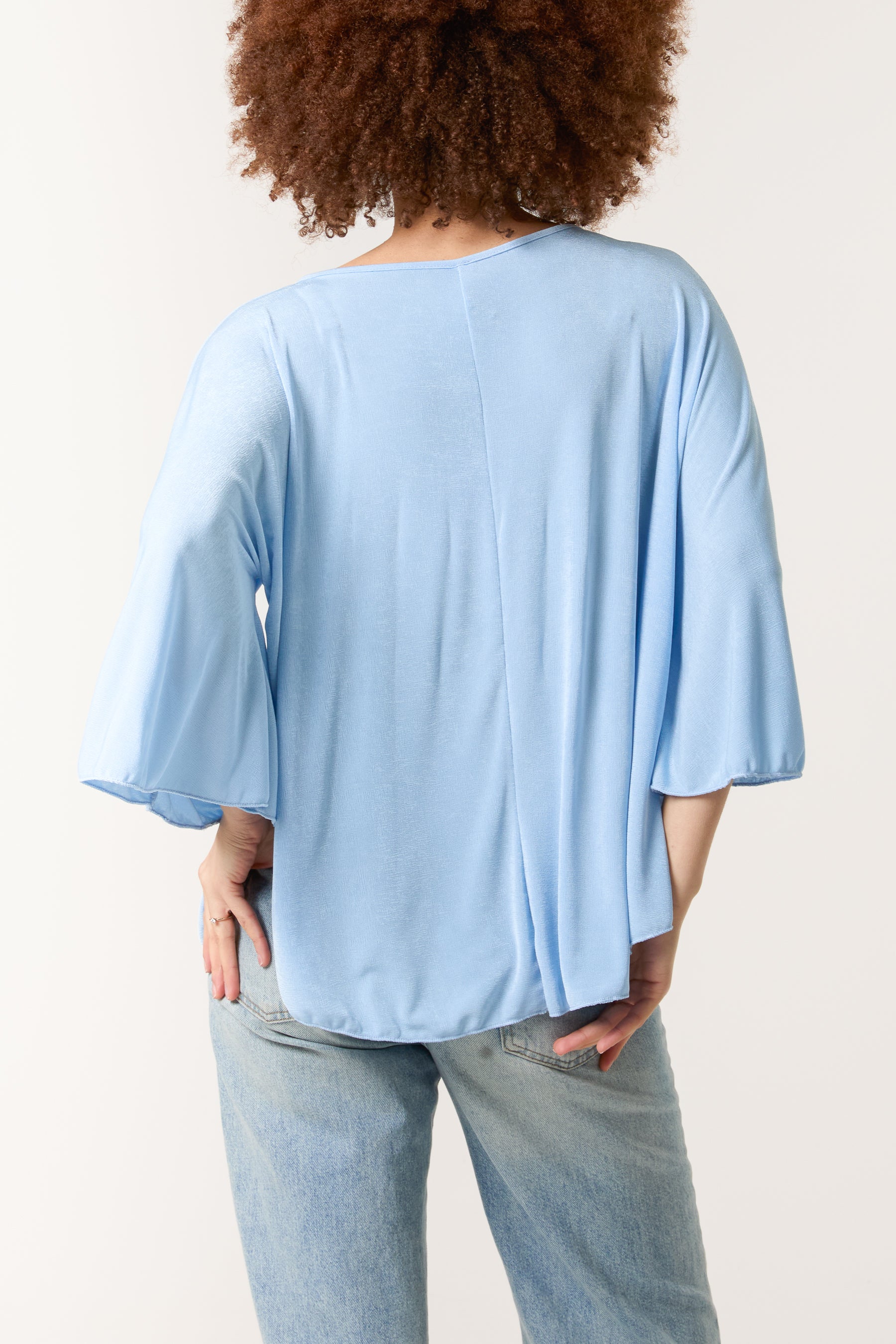 Boat Neck Flare Sleeve Acetate Top