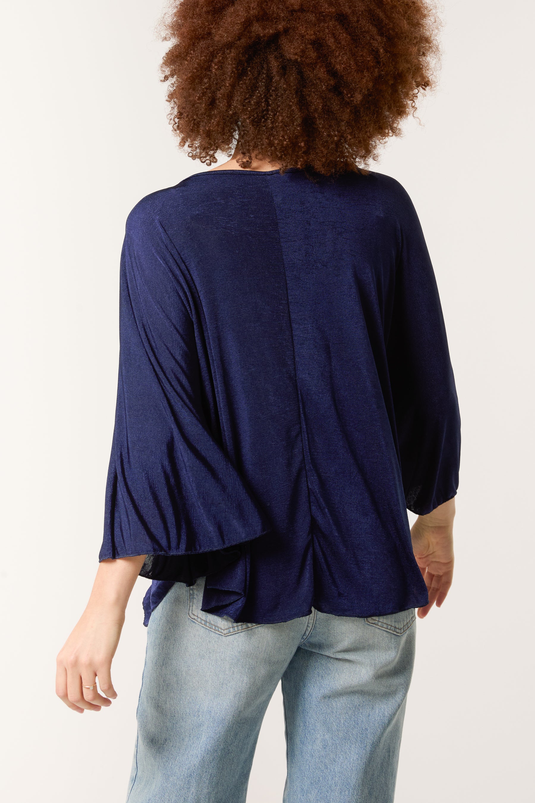 Boat Neck Flare Sleeve Acetate Top