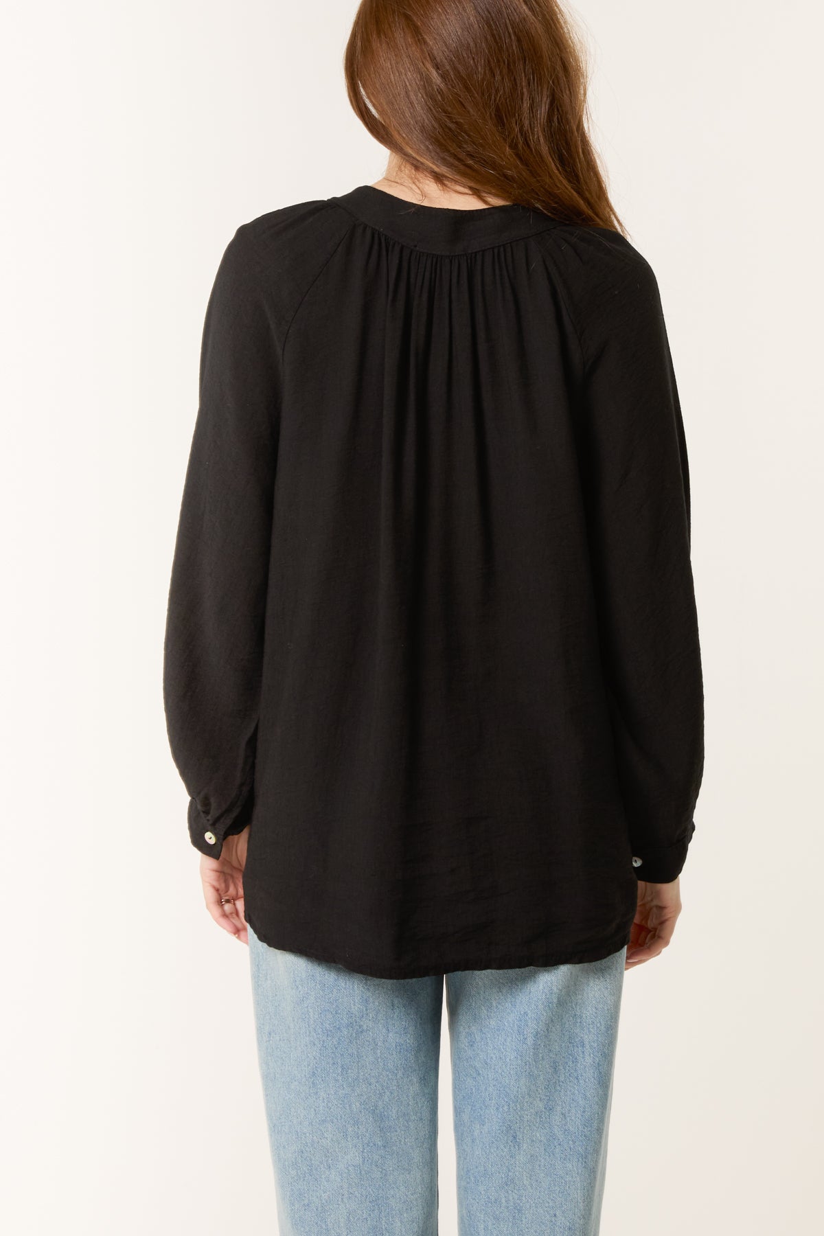 Grandad Collar Shell Button Blouse