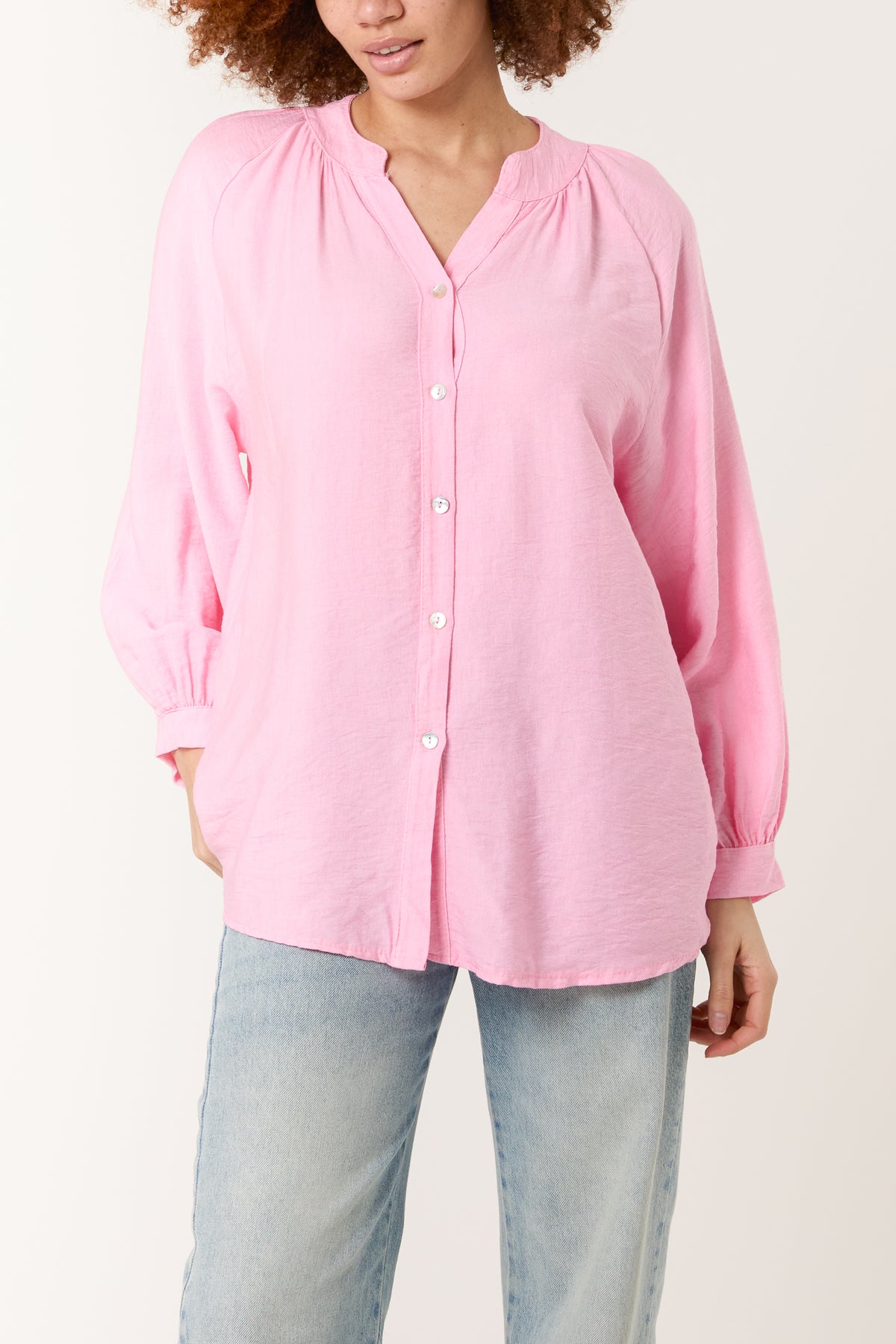 Grandad Collar Shell Button Blouse