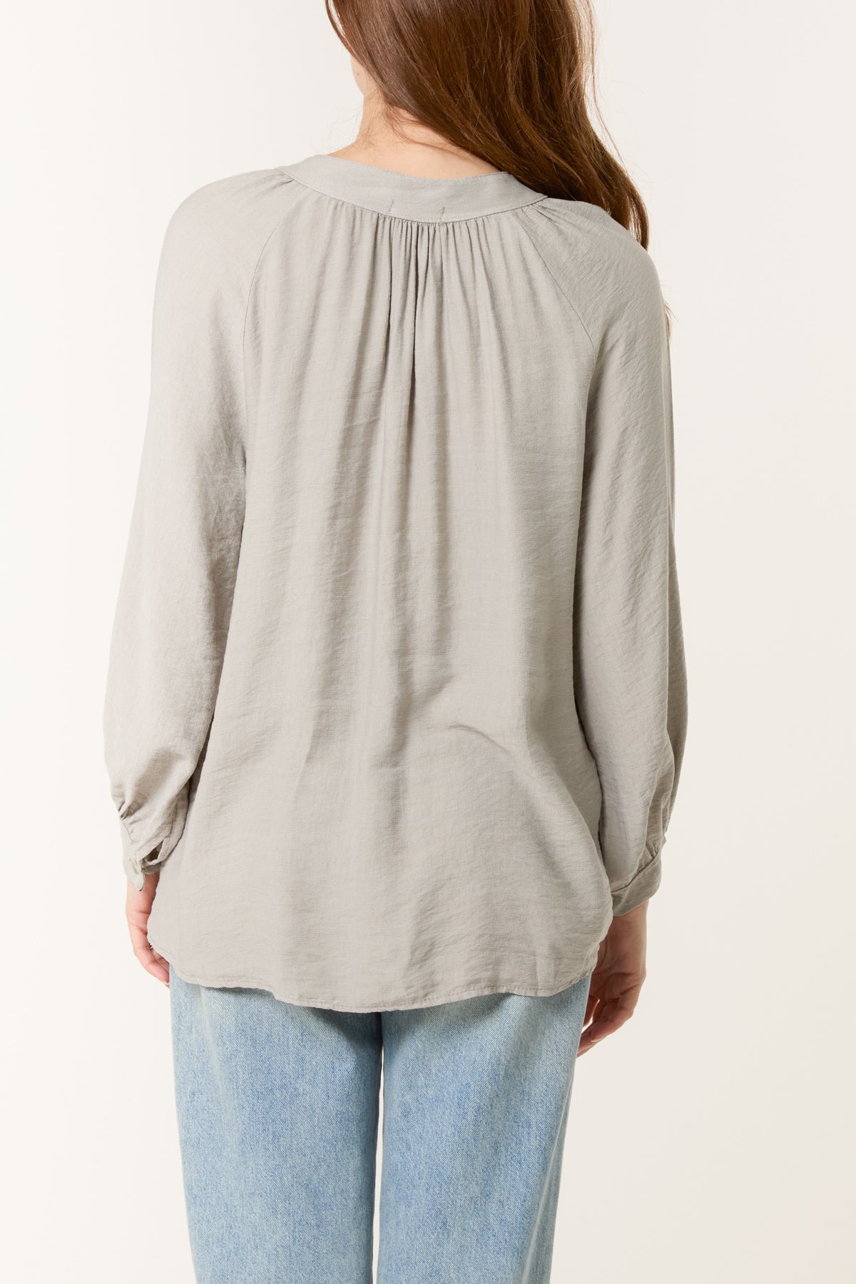 Grandad Collar Shell Button Blouse