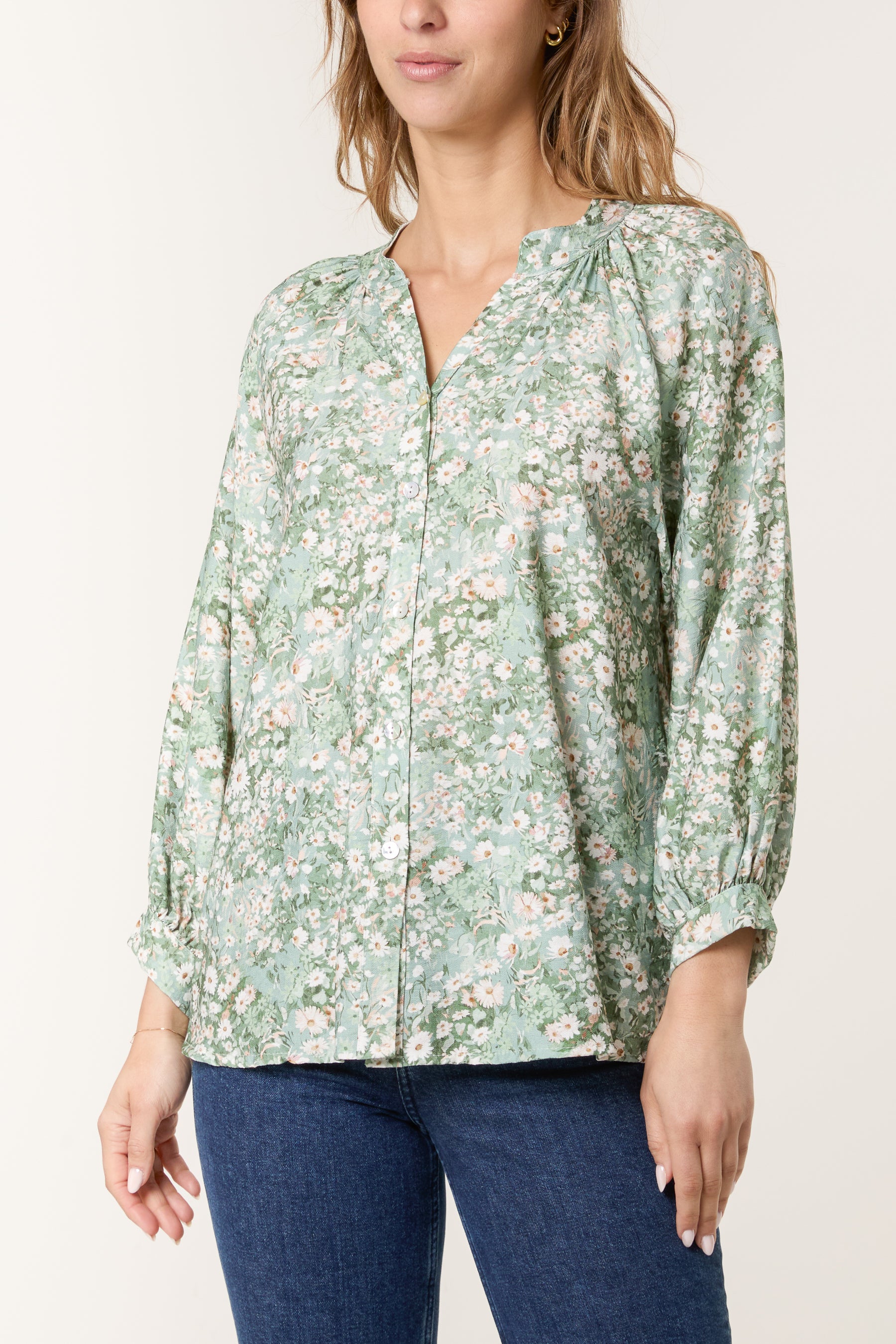 Daisy Print Shell Button Blouse