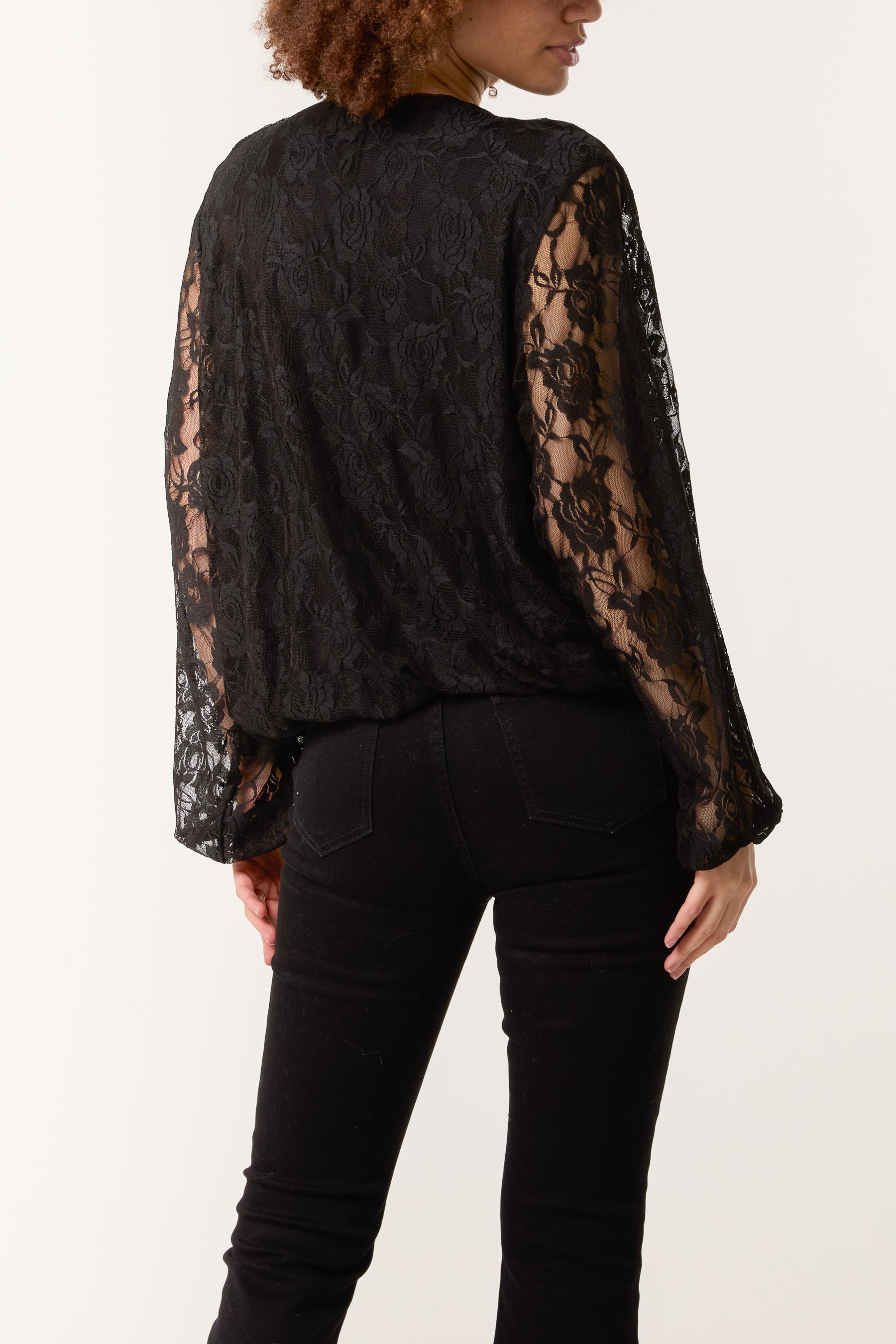 Round Neck Puffball Sleeve Lace Top
