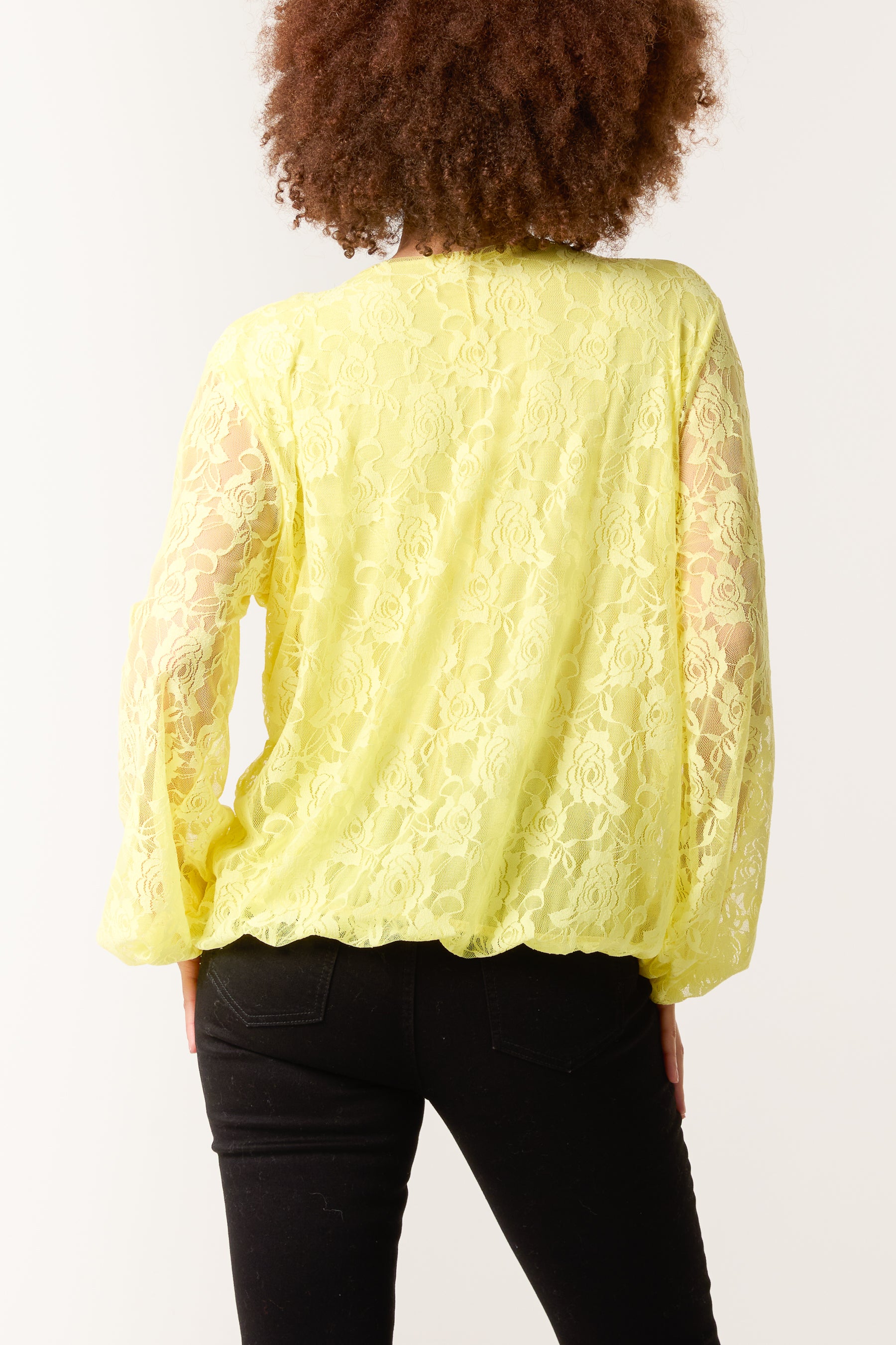 Round Neck Puffball Sleeve Lace Top