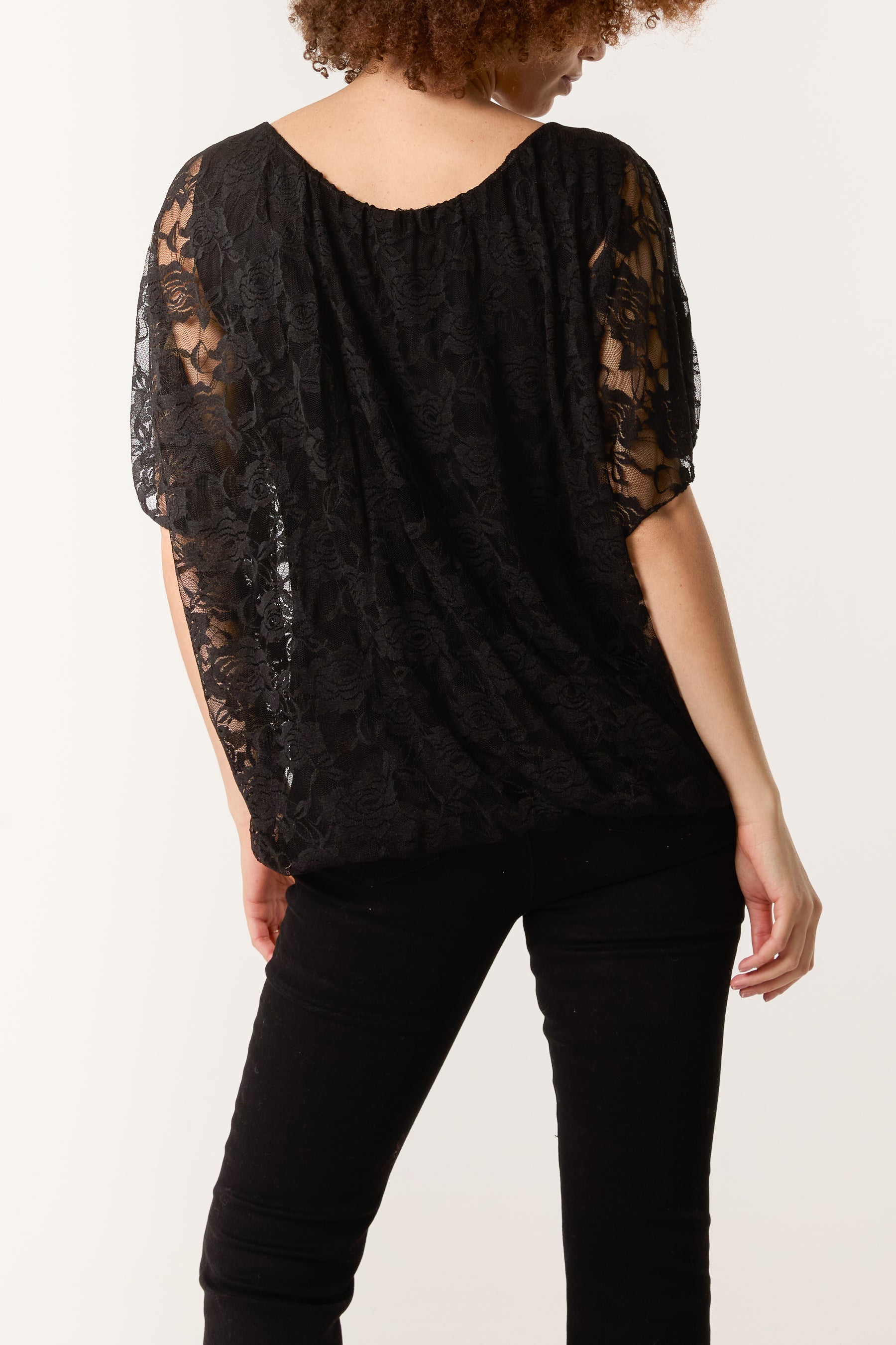 Angel Sleeve Waistband Lace Top