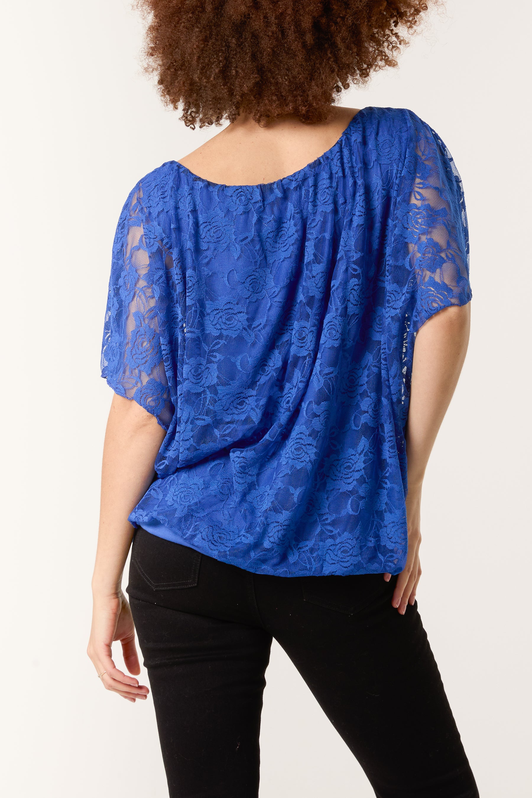 Angel Sleeve Waistband Lace Top
