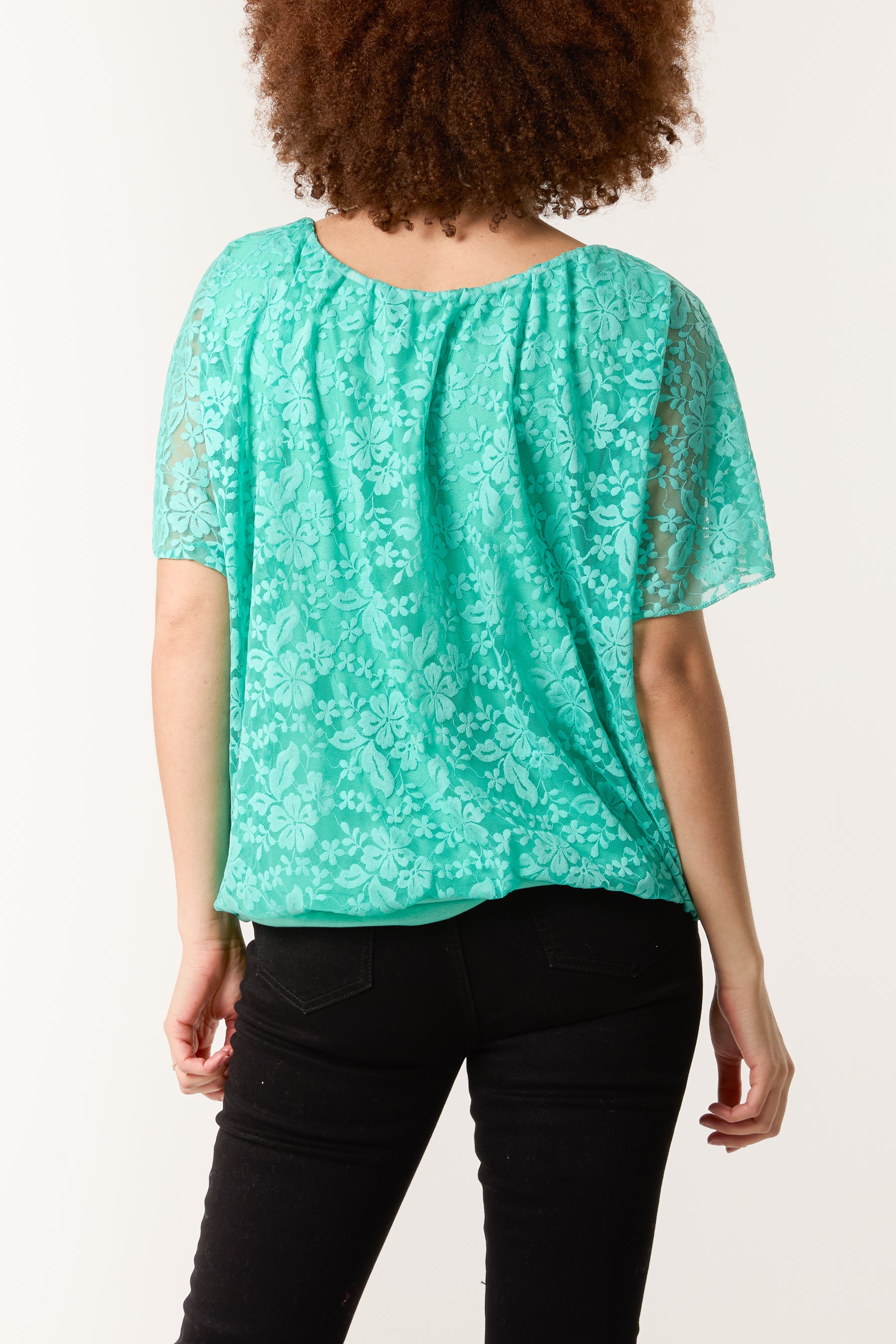Angel Sleeve Waistband Lace Top