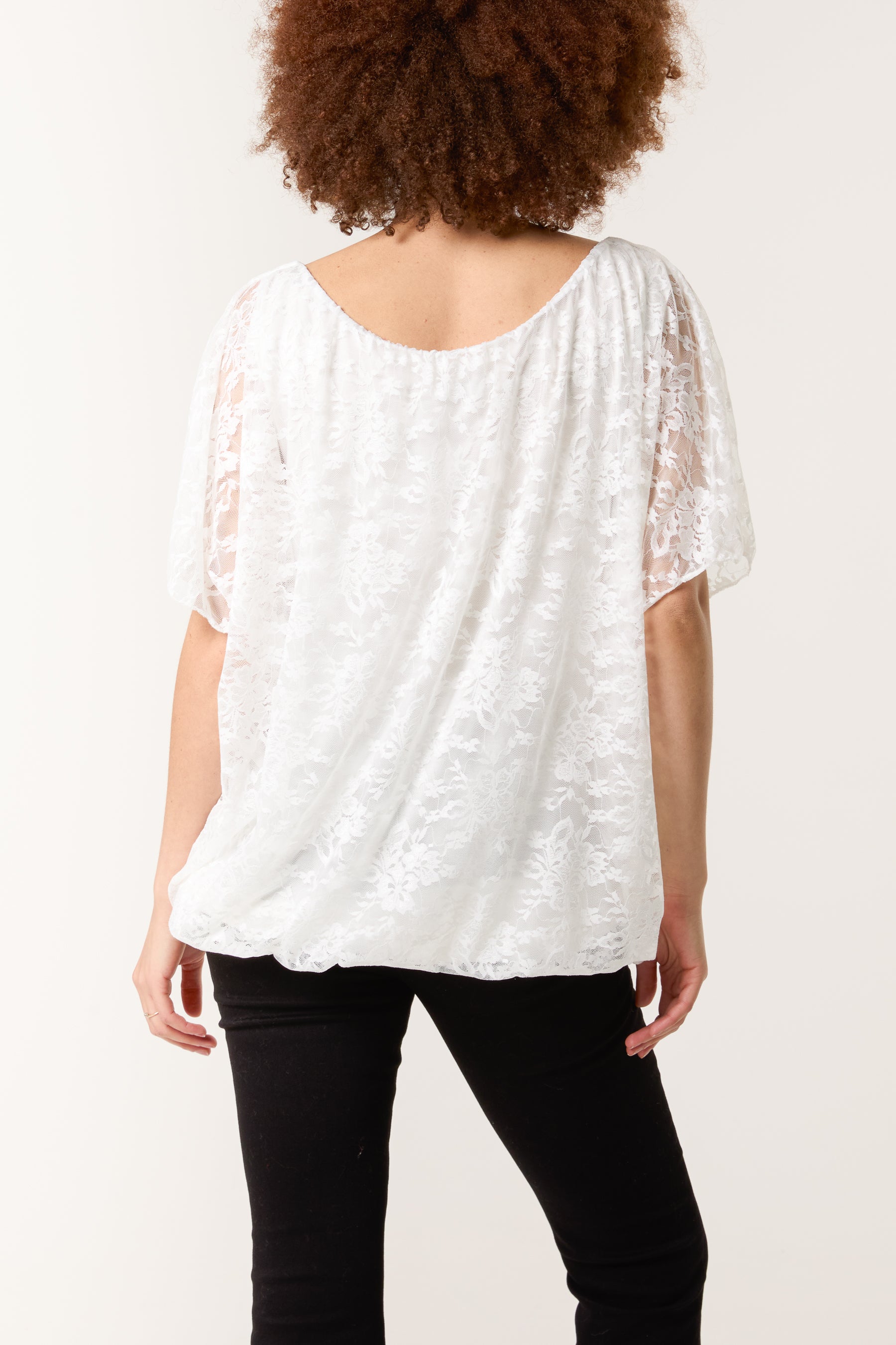 Angel Sleeve Waistband Lace Top