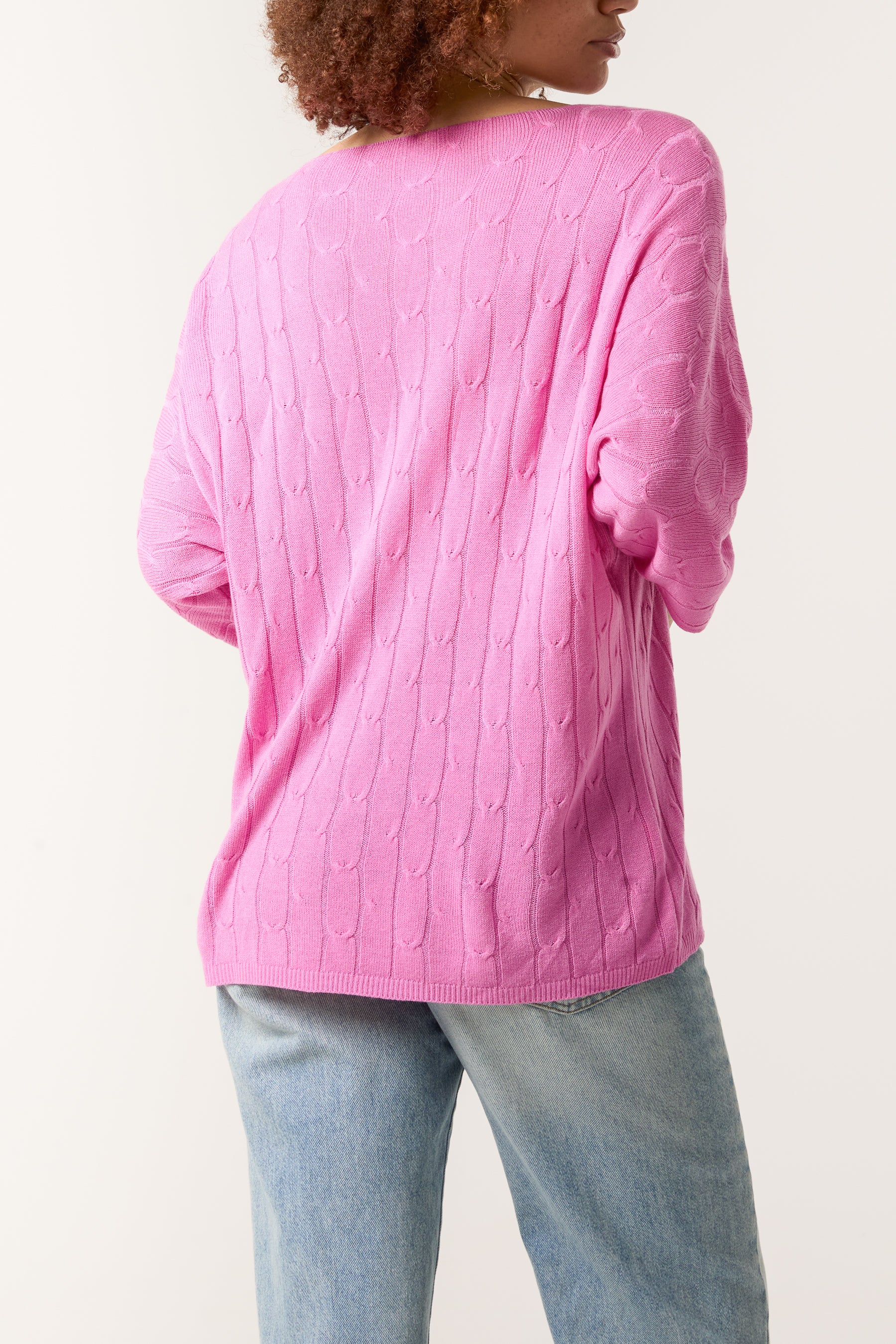 V-Neck Cable Knit 3/4 Sleeve Jumper