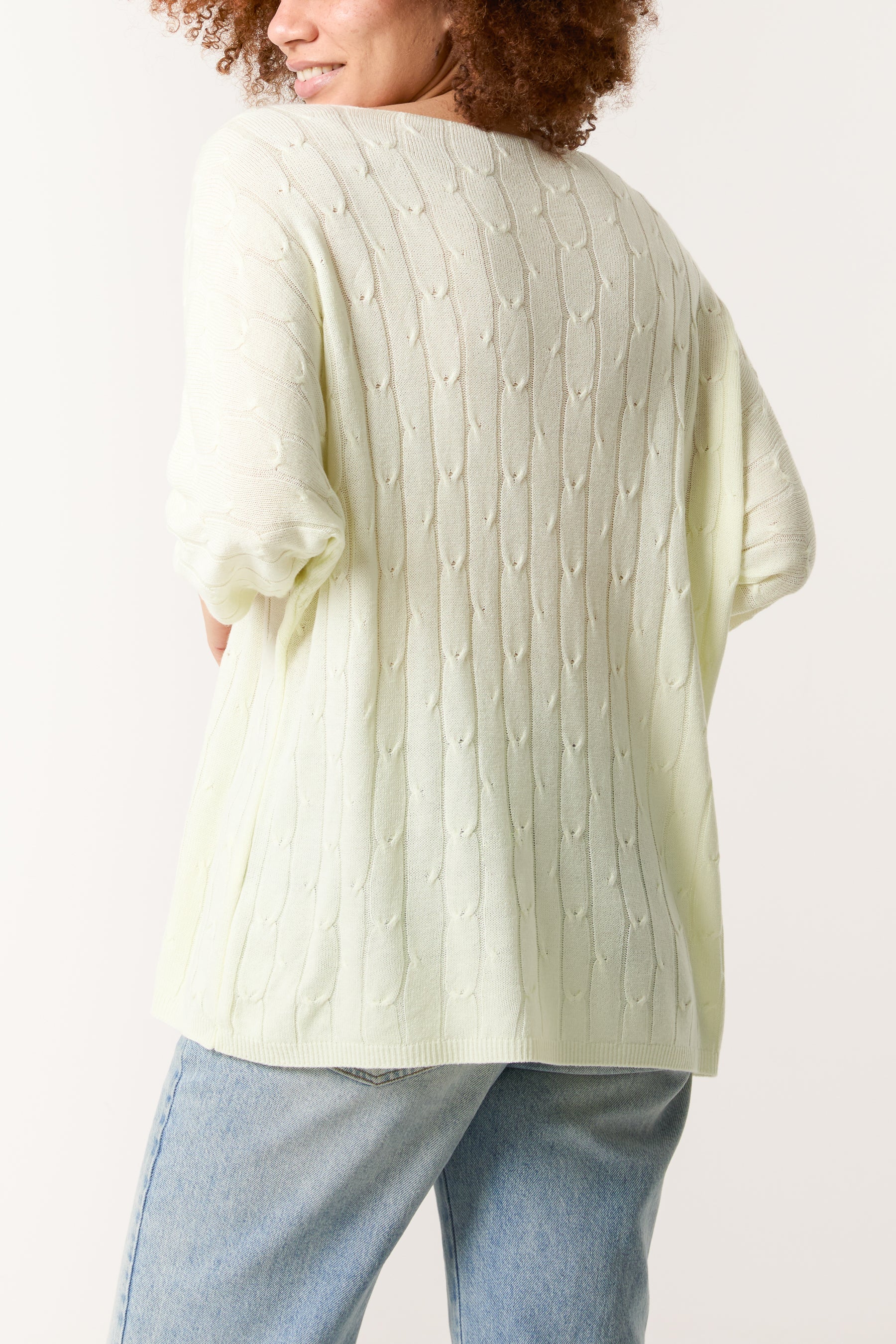 V-Neck Cable Knit 3/4 Sleeve Jumper