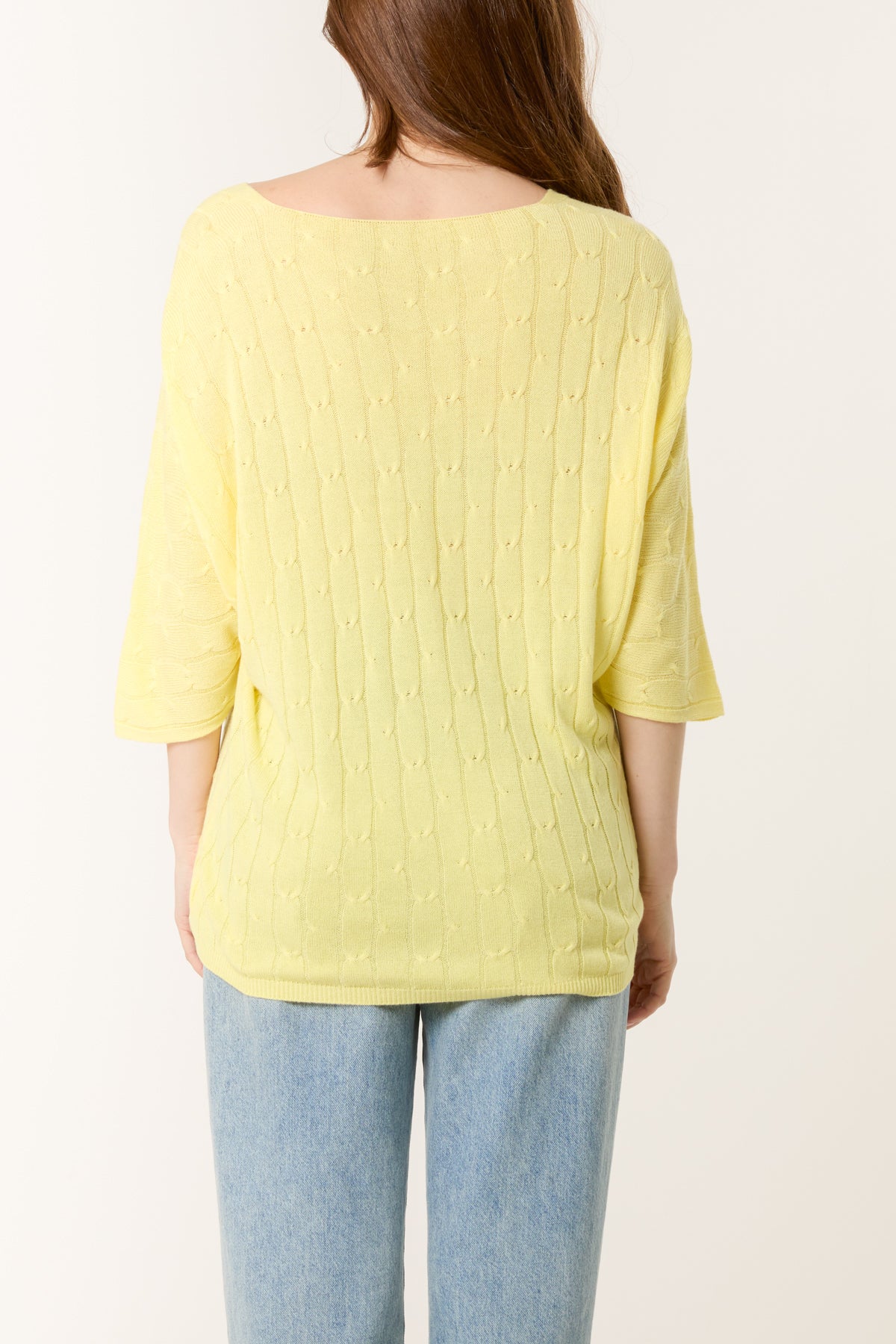 V-Neck Cable Knit 3/4 Sleeve Jumper