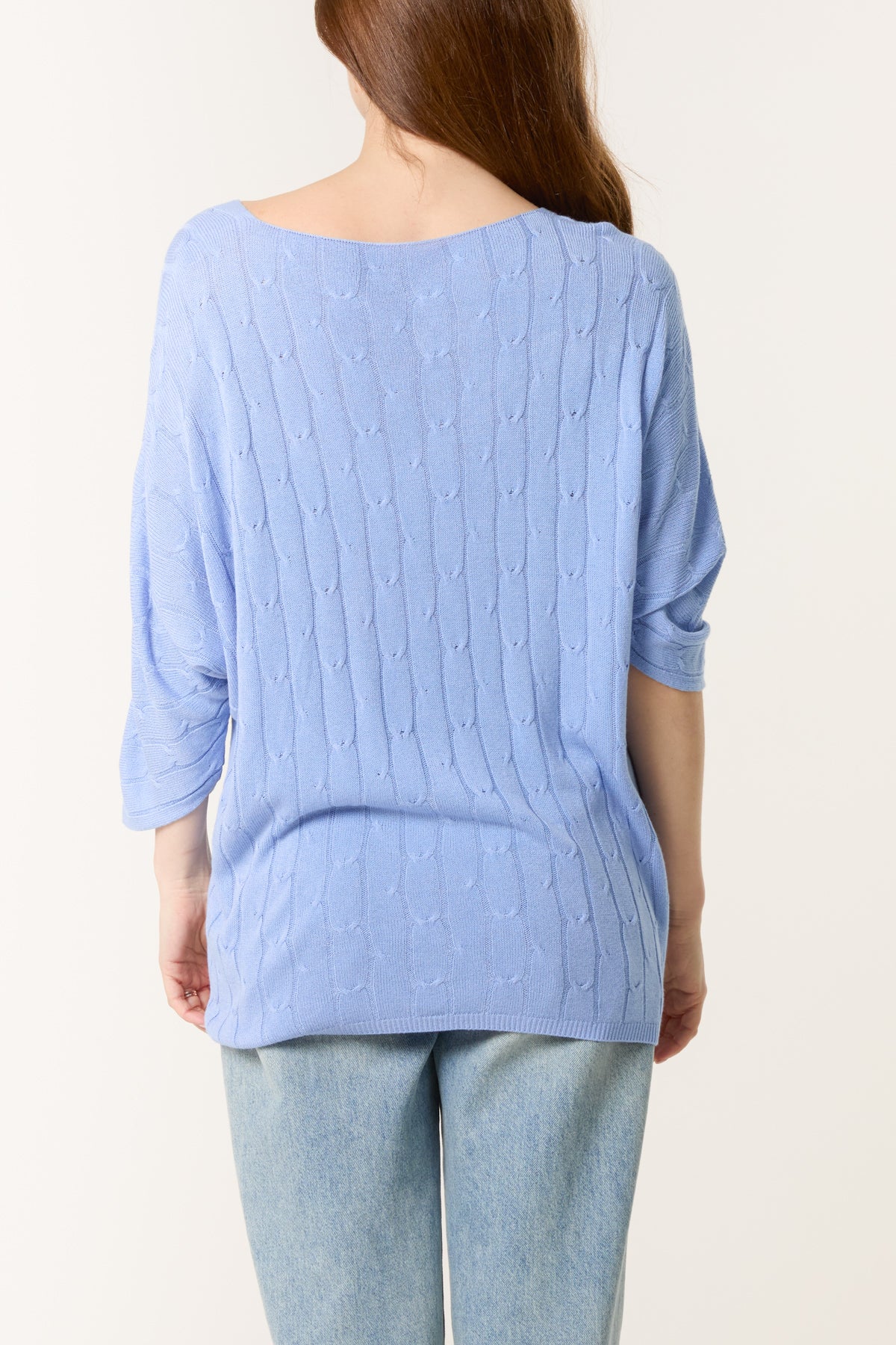 V-Neck Cable Knit 3/4 Sleeve Jumper