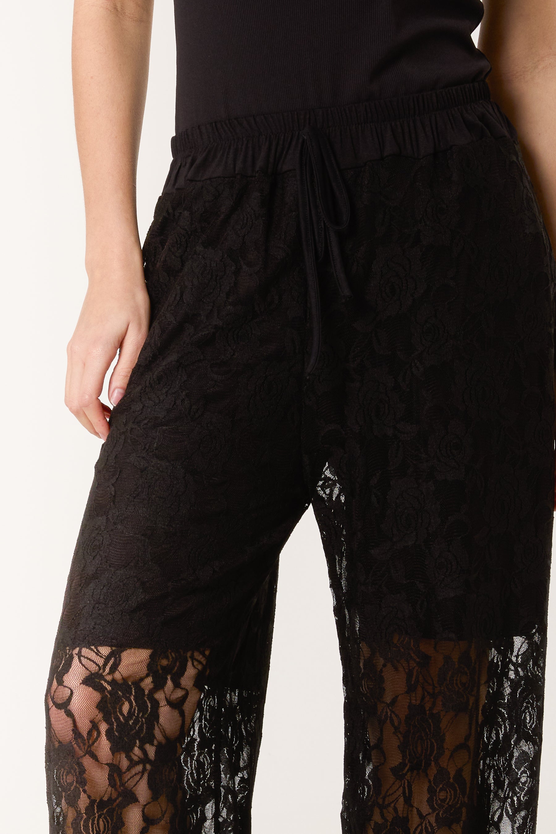 Elastic Waist Wide Leg Lace Trousers