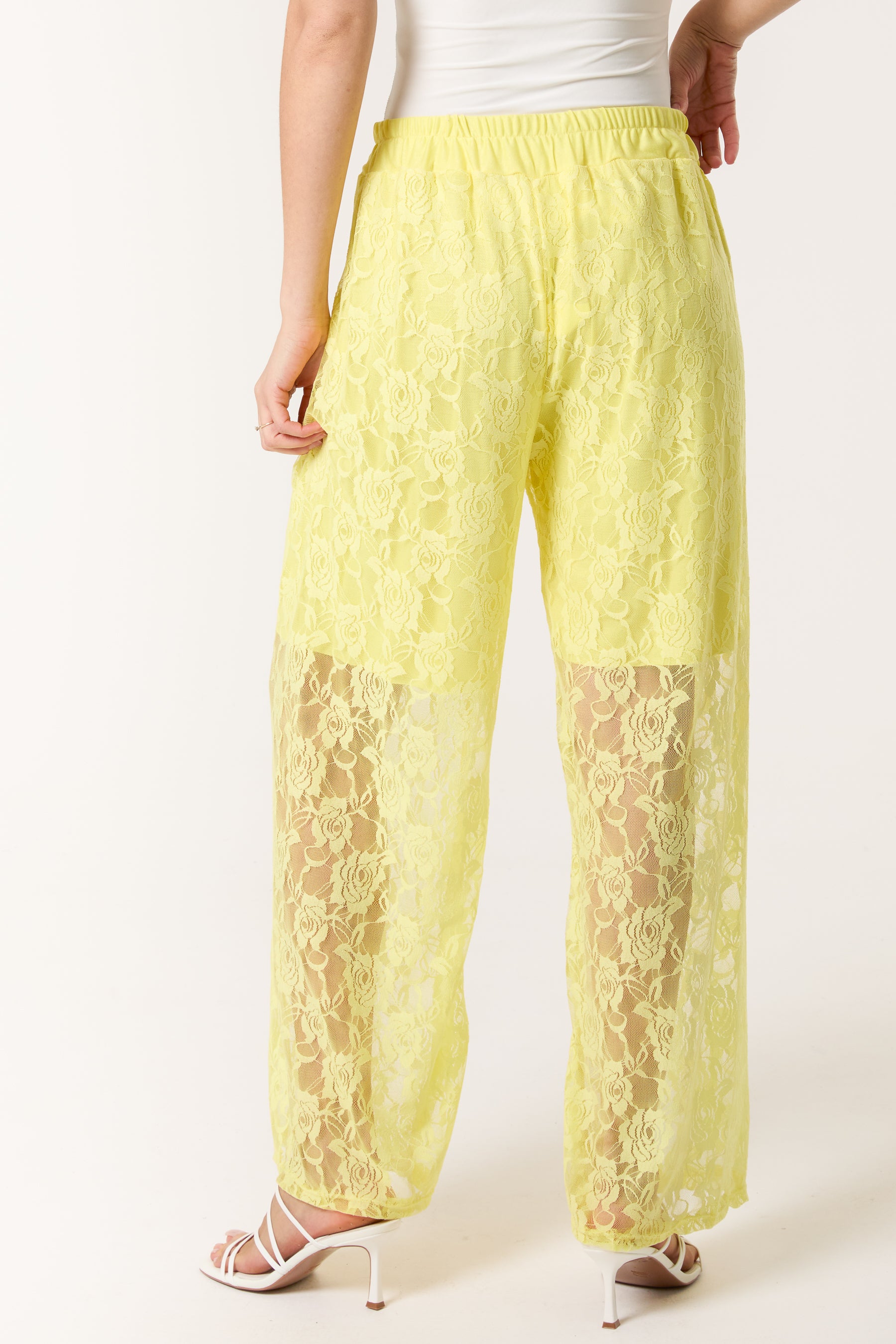 Elastic Waist Wide Leg Lace Trousers