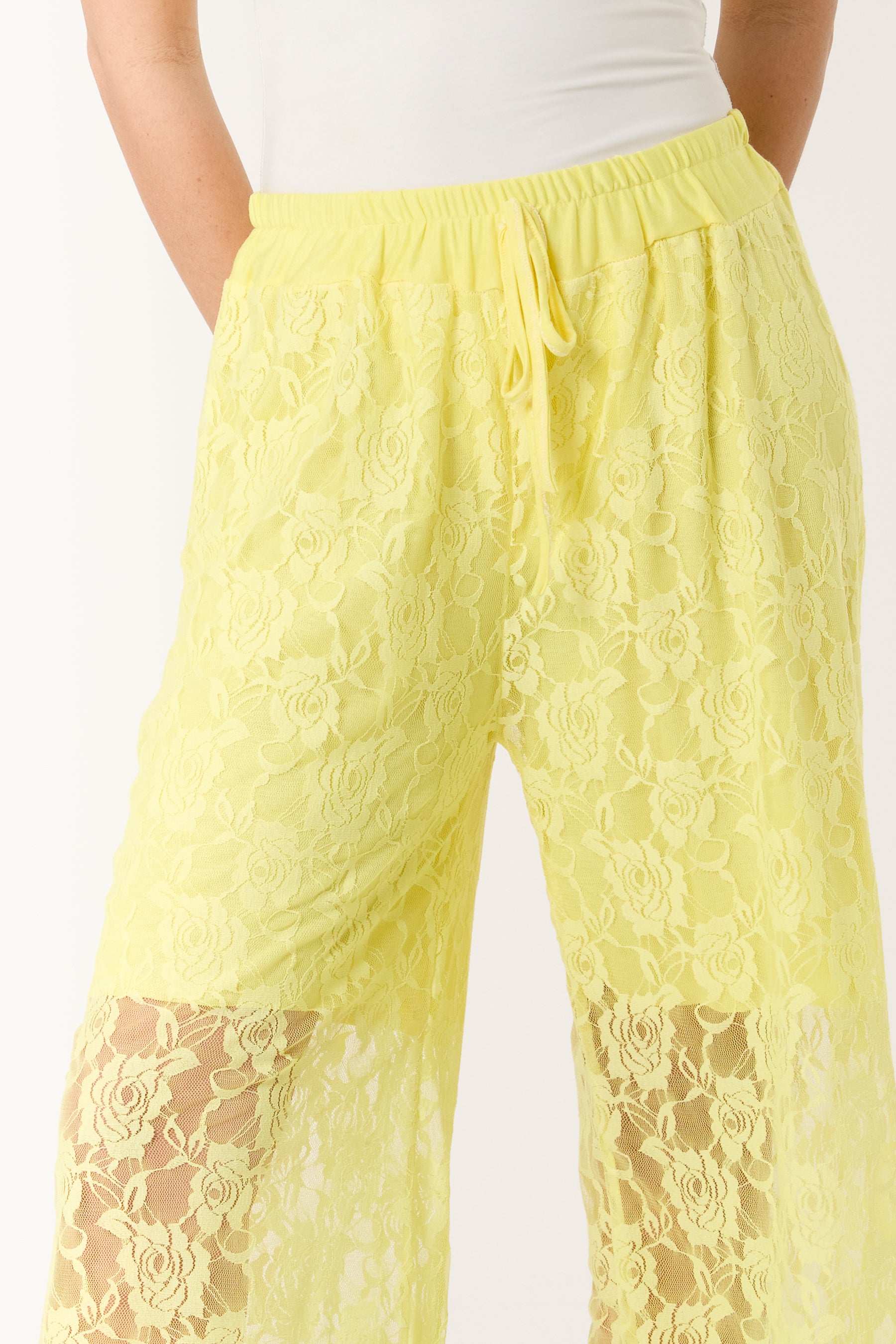 Elastic Waist Wide Leg Lace Trousers
