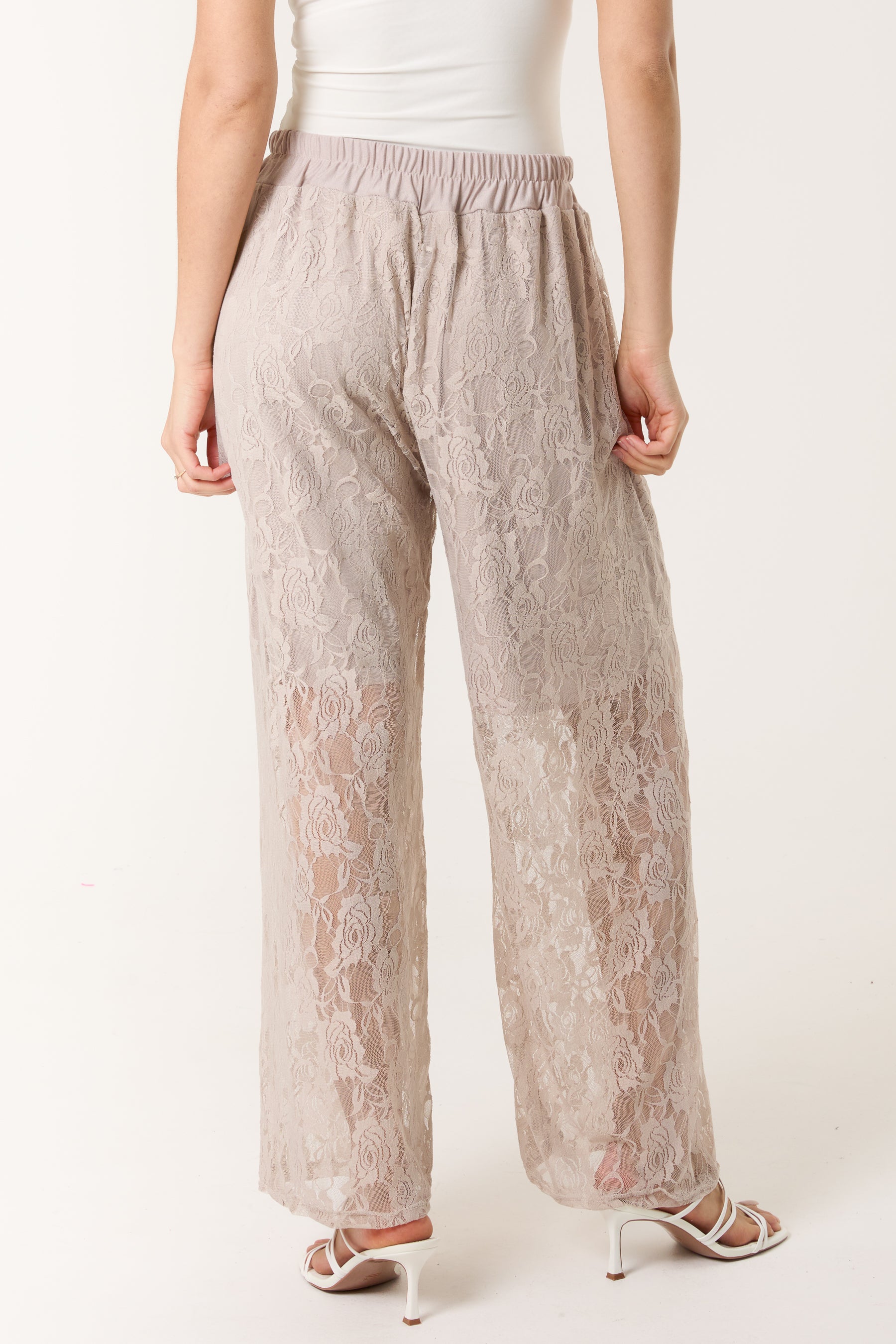 Elastic Waist Wide Leg Lace Trousers