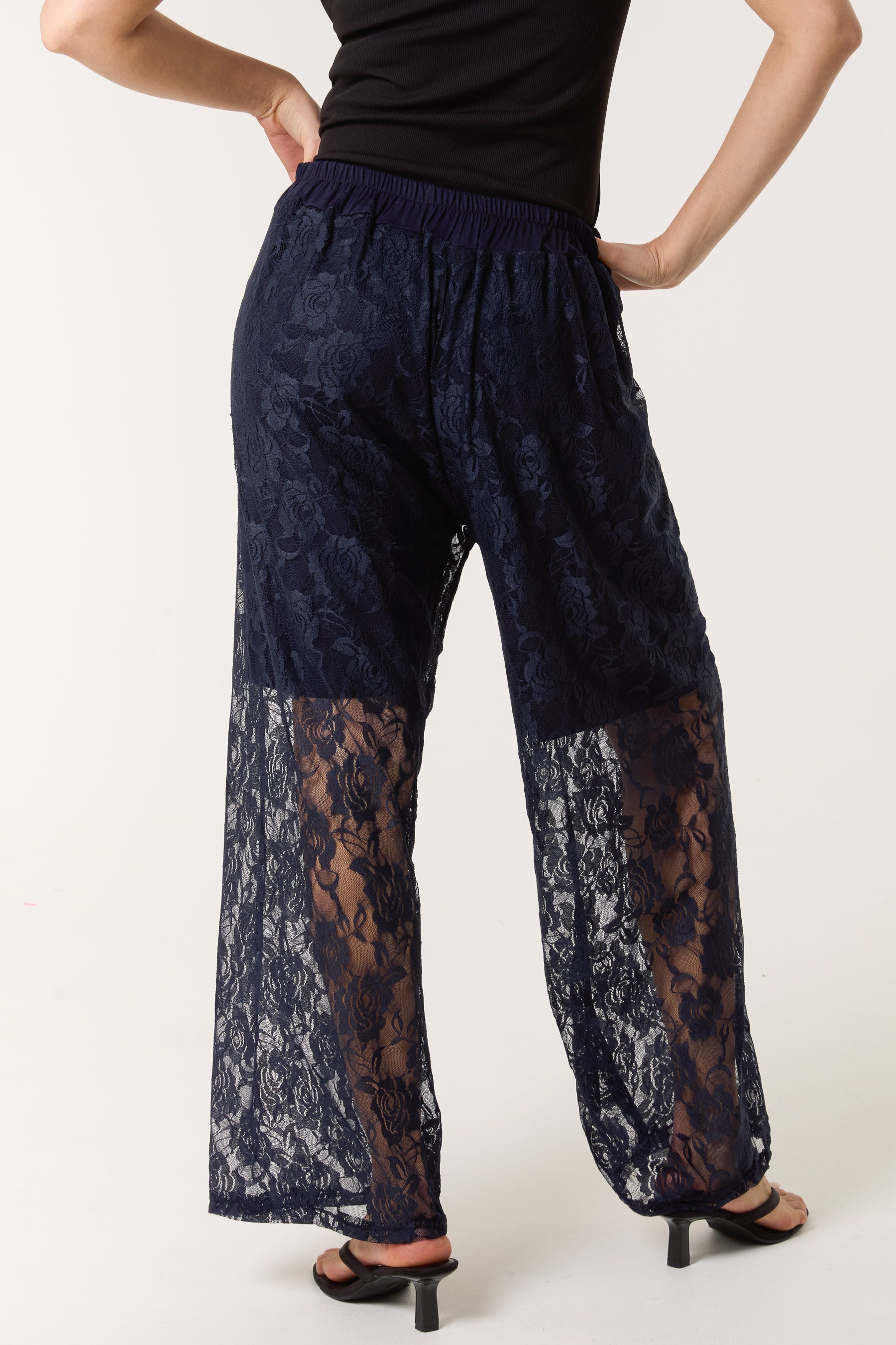 Elastic Waist Wide Leg Lace Trousers
