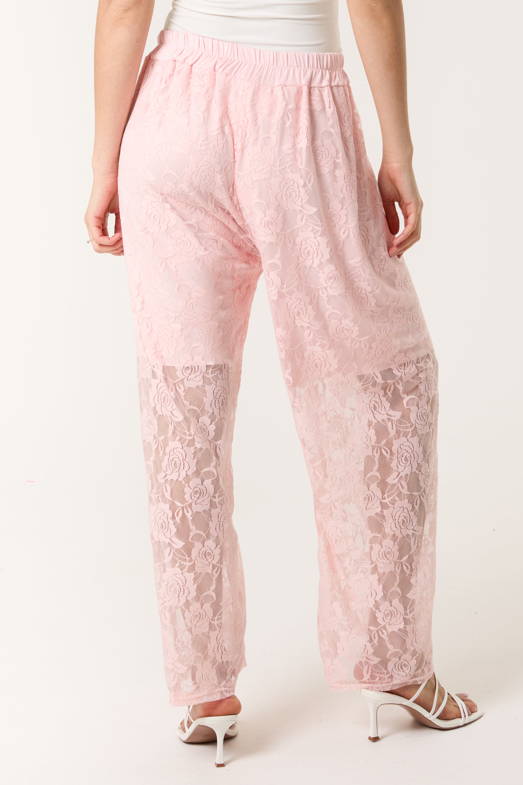 Elastic Waist Wide Leg Lace Trousers