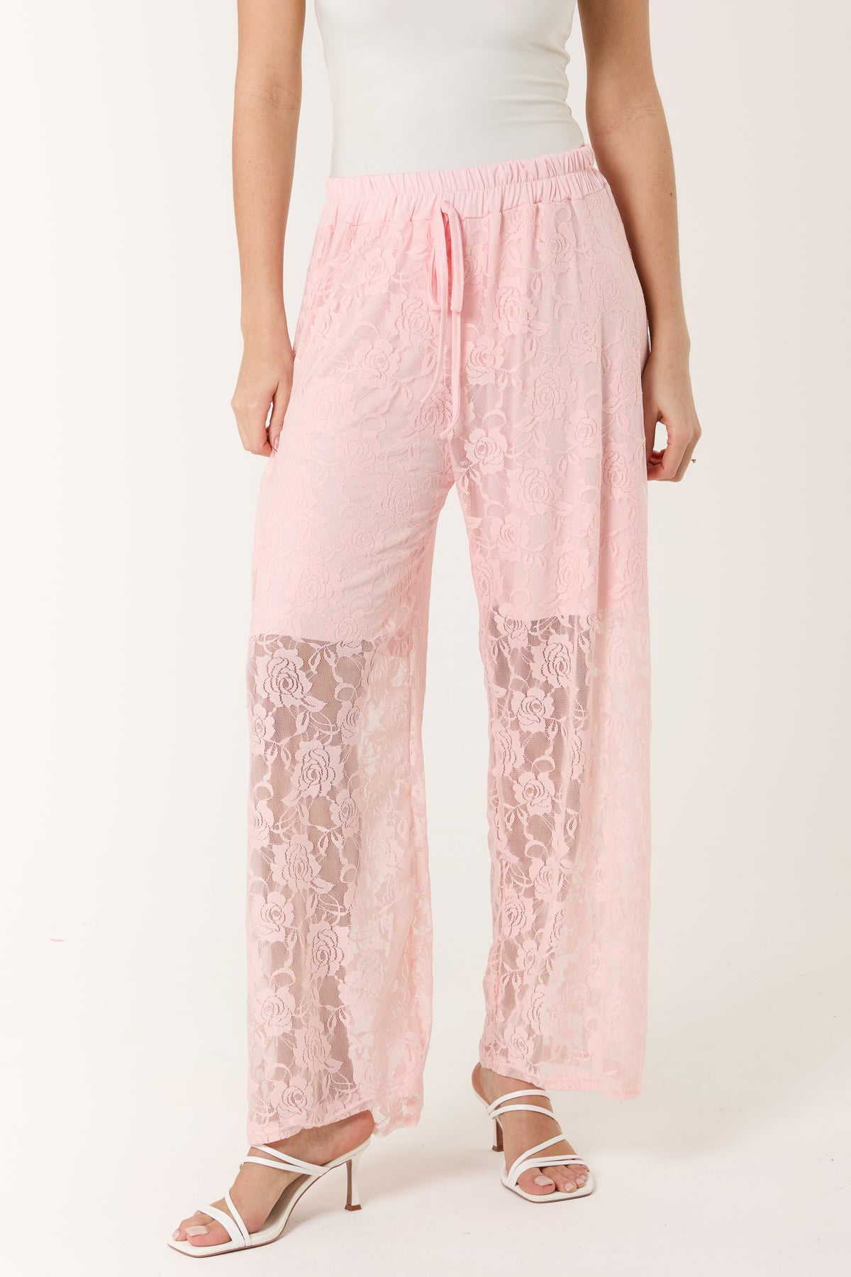 Elastic Waist Wide Leg Lace Trousers