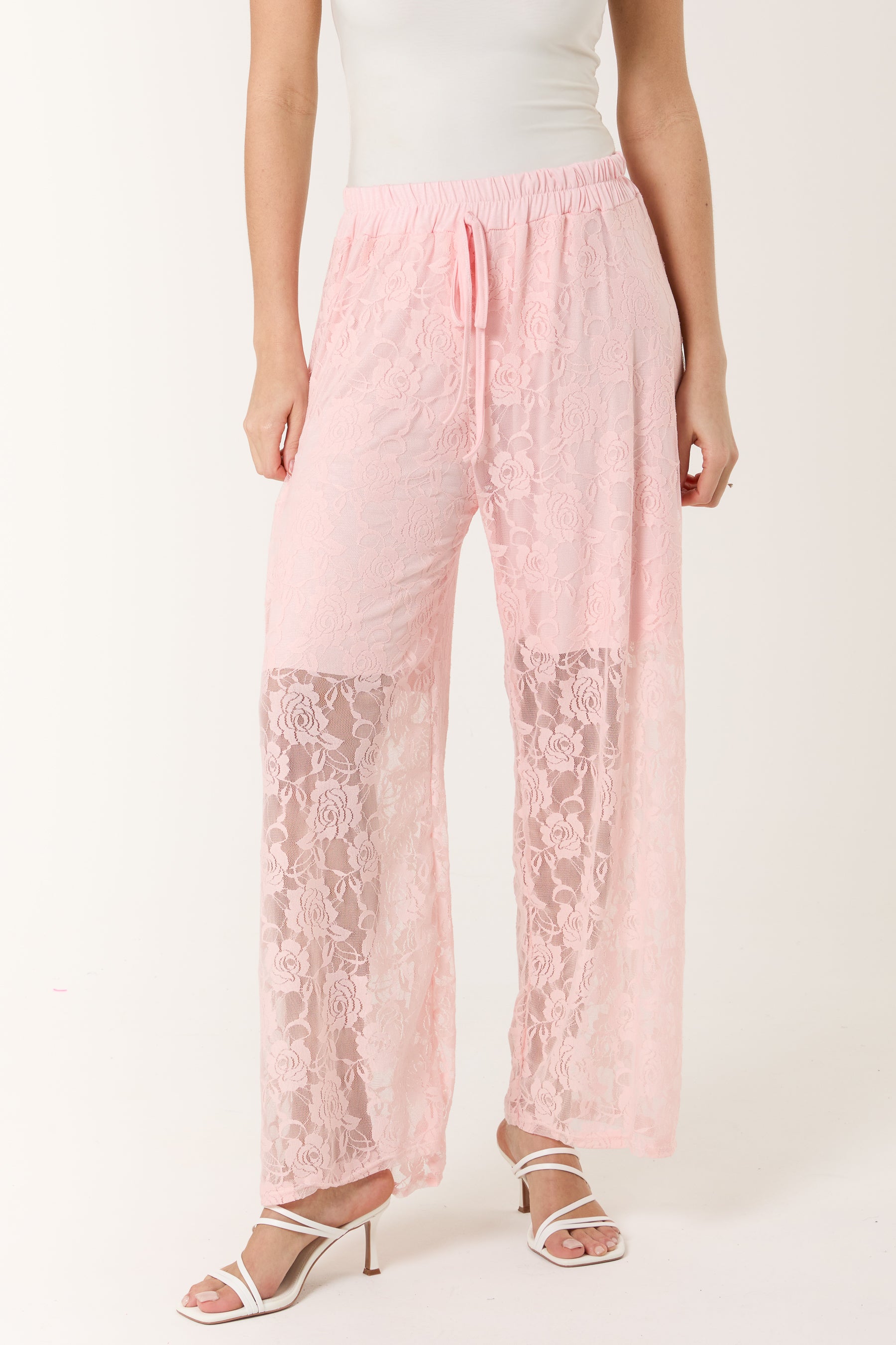 Elastic Waist Wide Leg Lace Trousers
