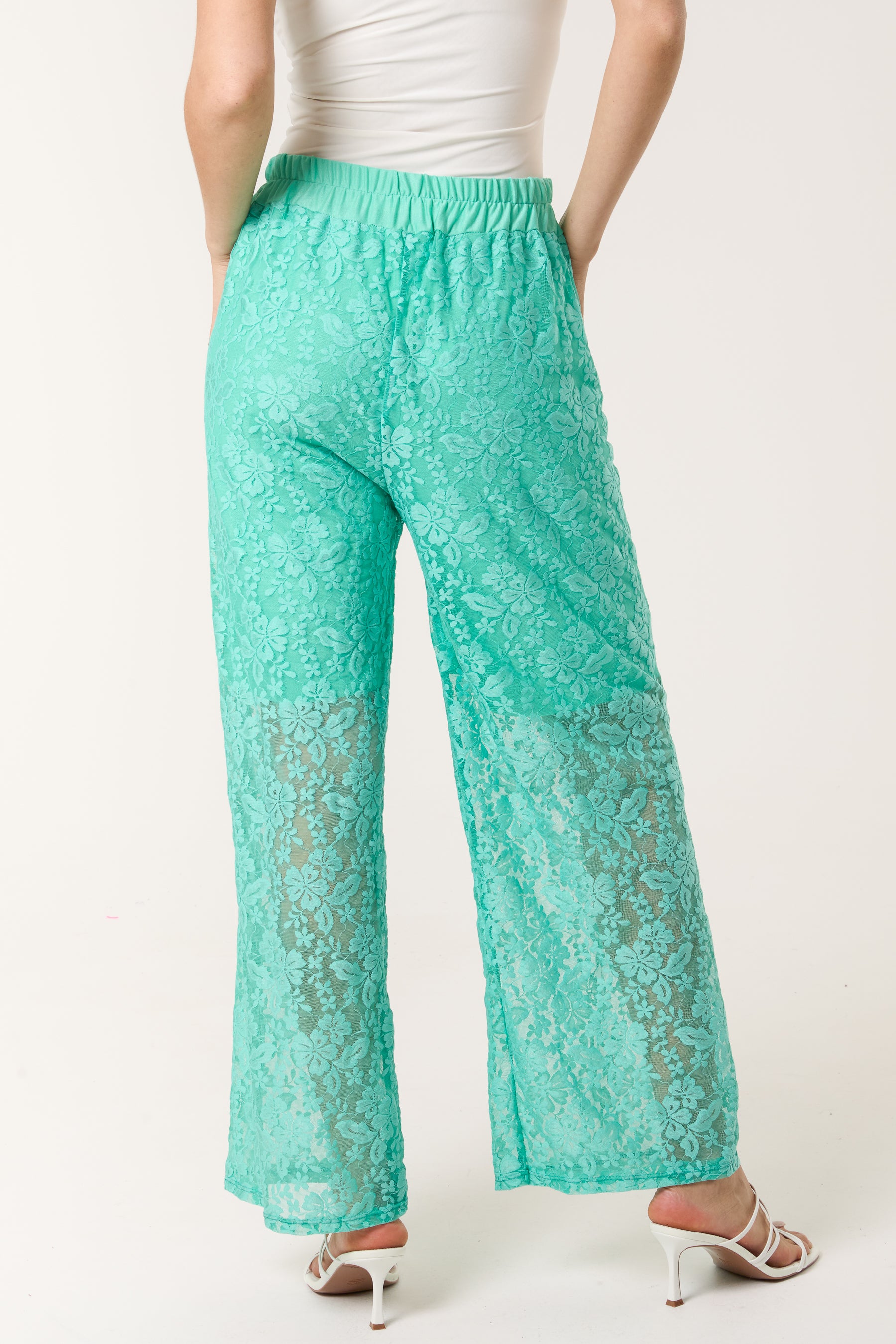 Elastic Waist Wide Leg Lace Trousers