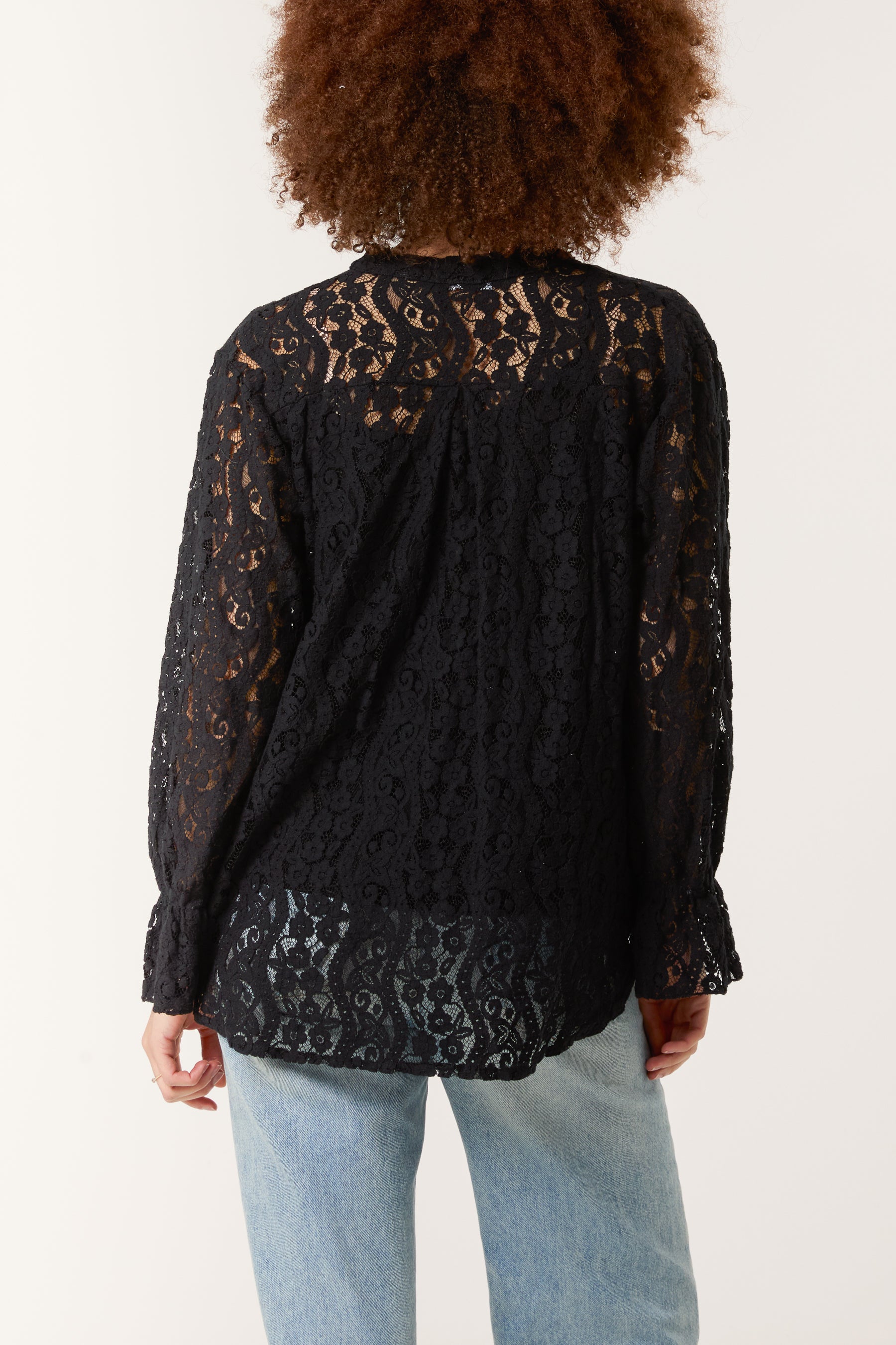 Long Sleeve Floral Lace Lined Blouse