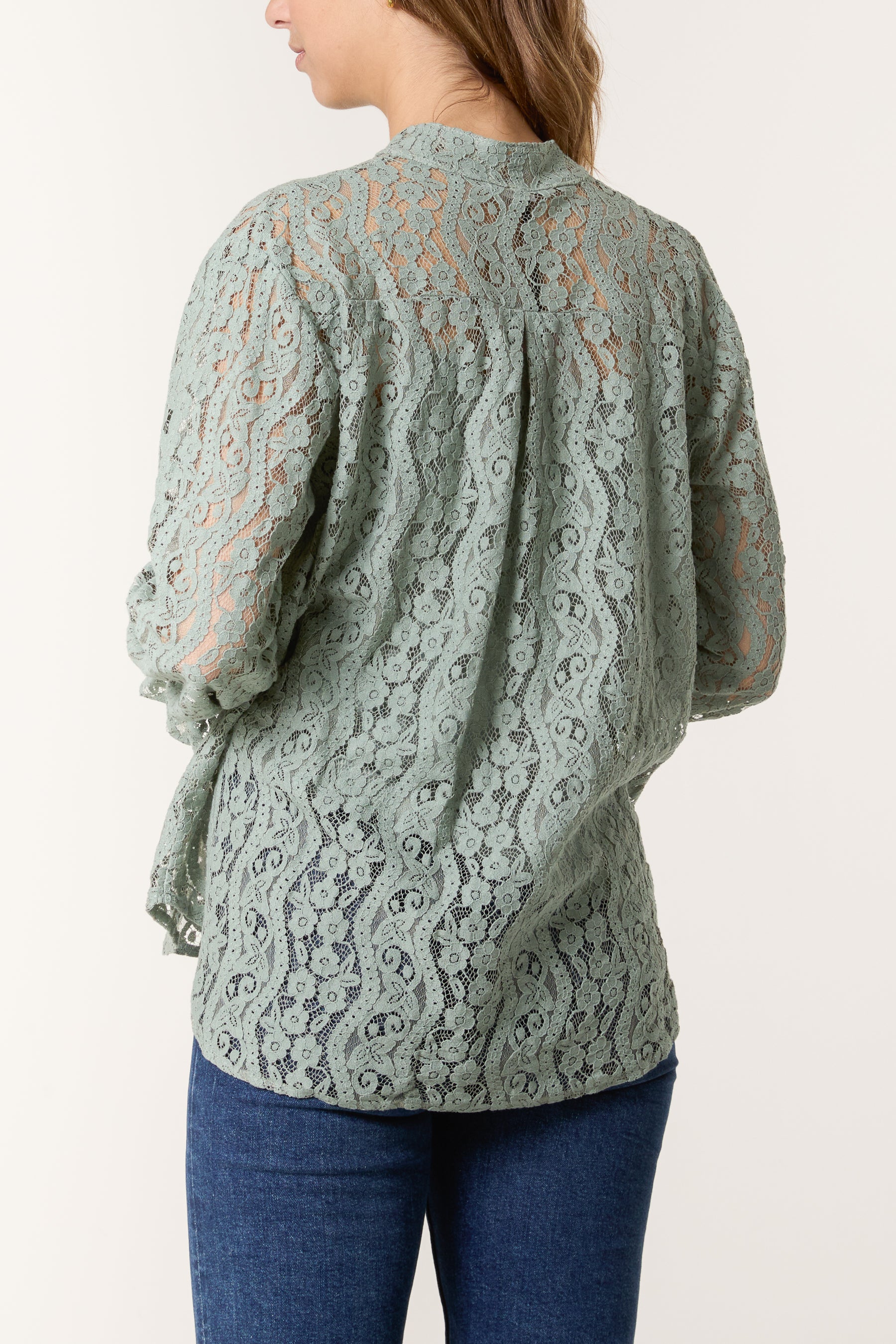 Long Sleeve Floral Lace Lined Blouse