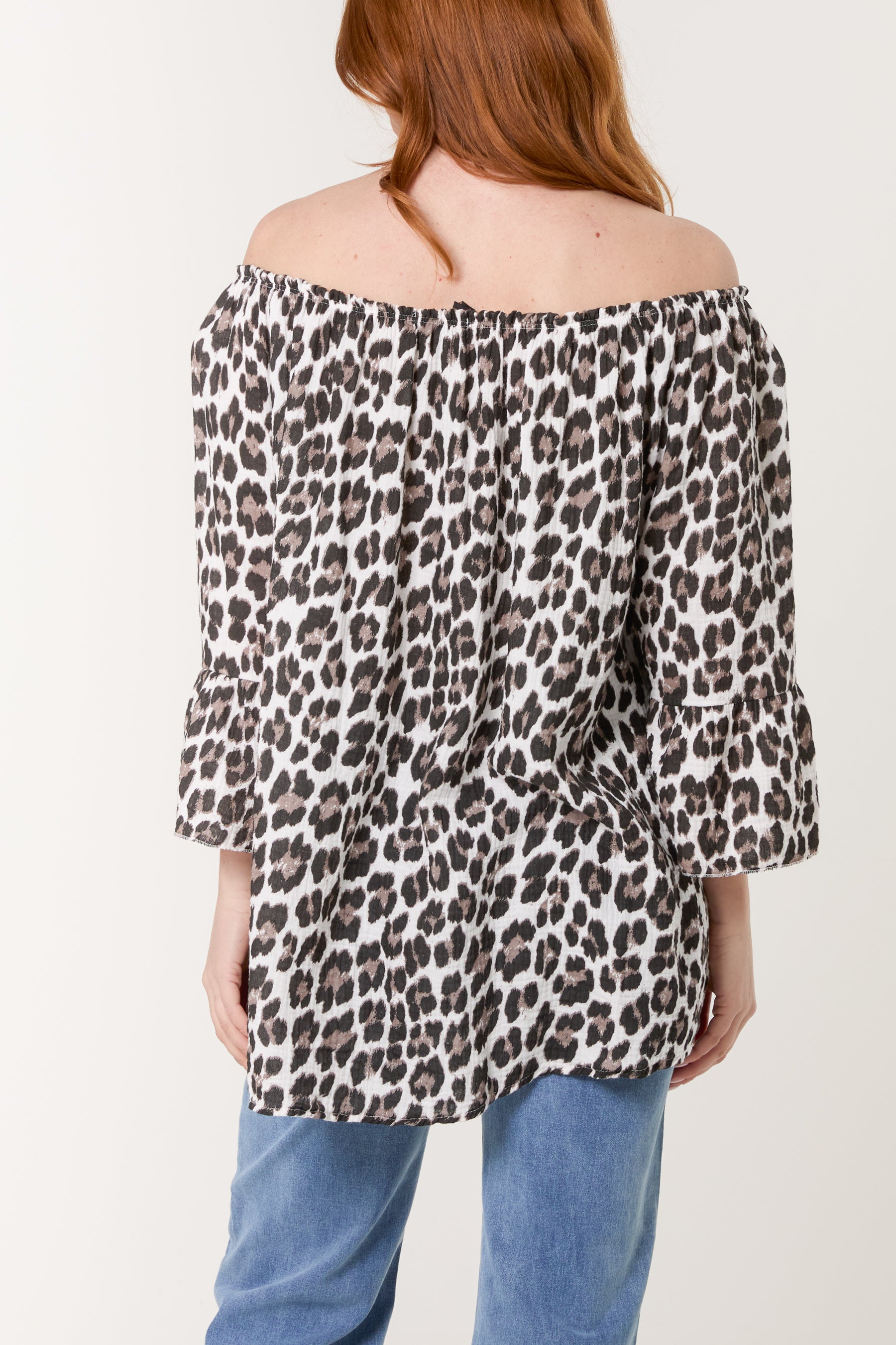 Leopard Print Bardot Cheesecloth Top