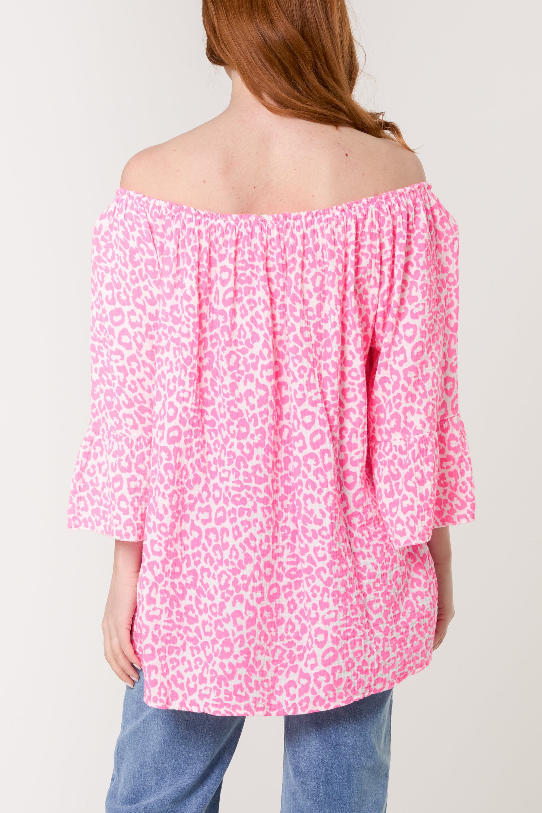 Leopard Print Bardot Cheesecloth Top