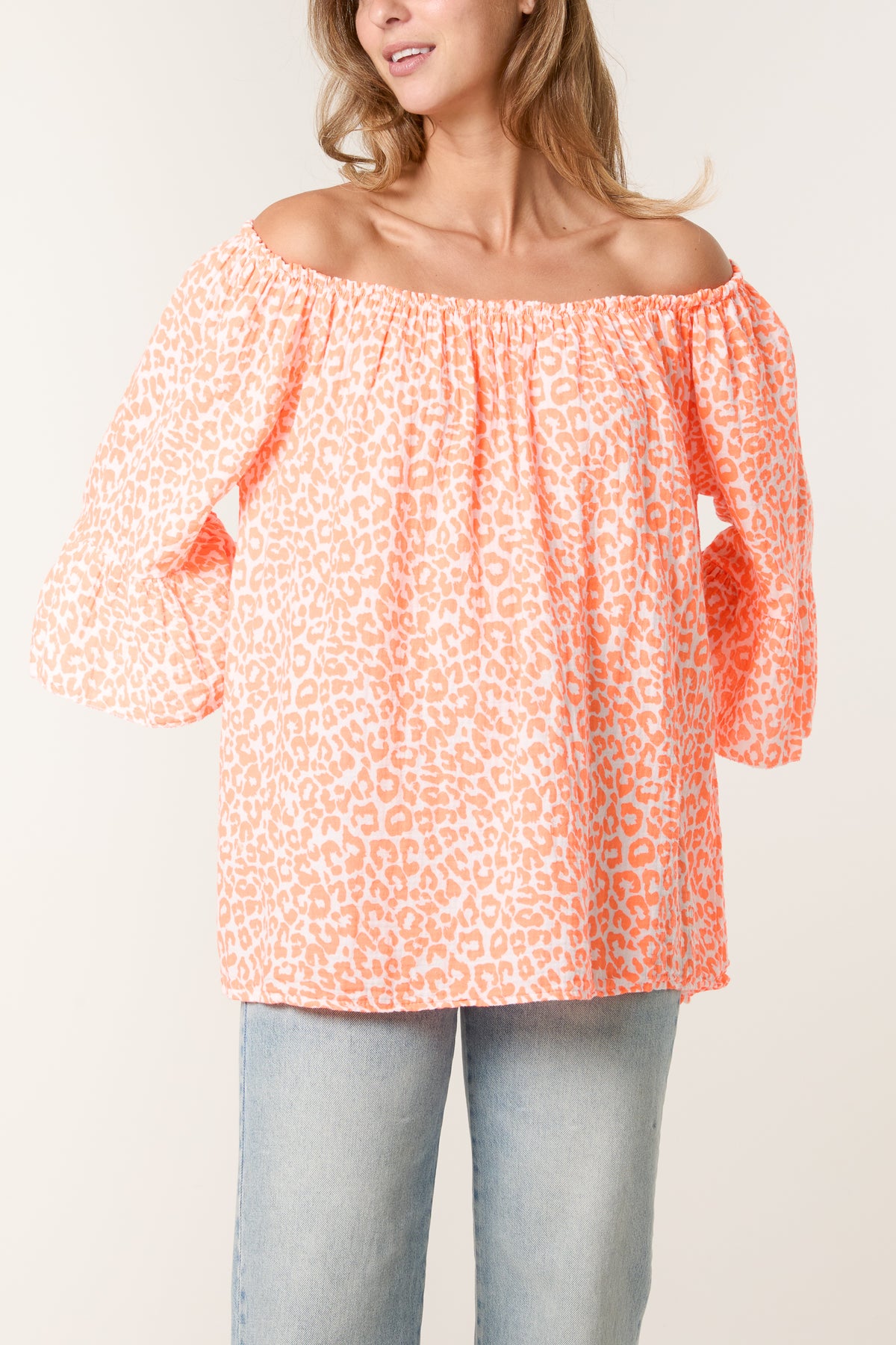 Leopard Print Bardot Cheesecloth Top