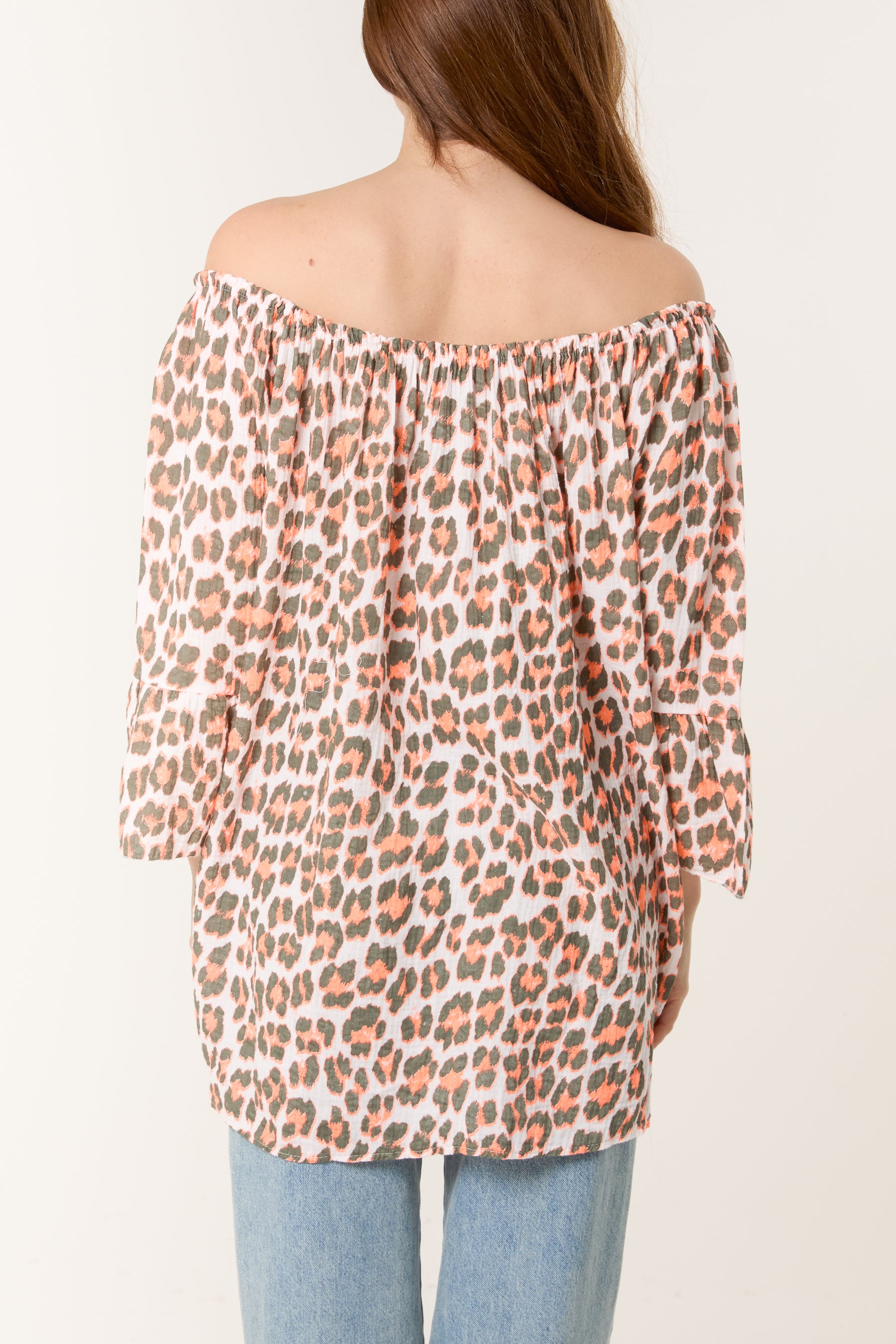 Leopard Print Bardot Cheesecloth Top