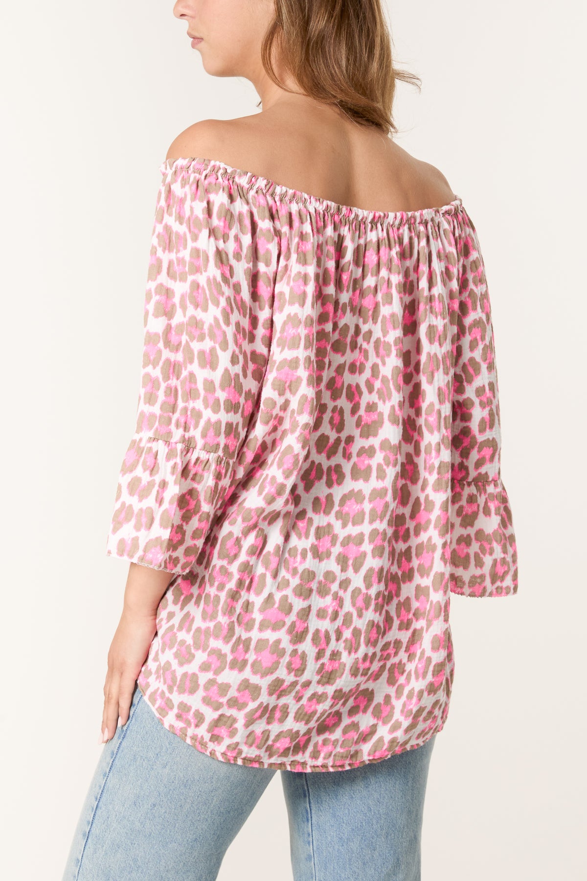 Leopard Print Bardot Cheesecloth Top