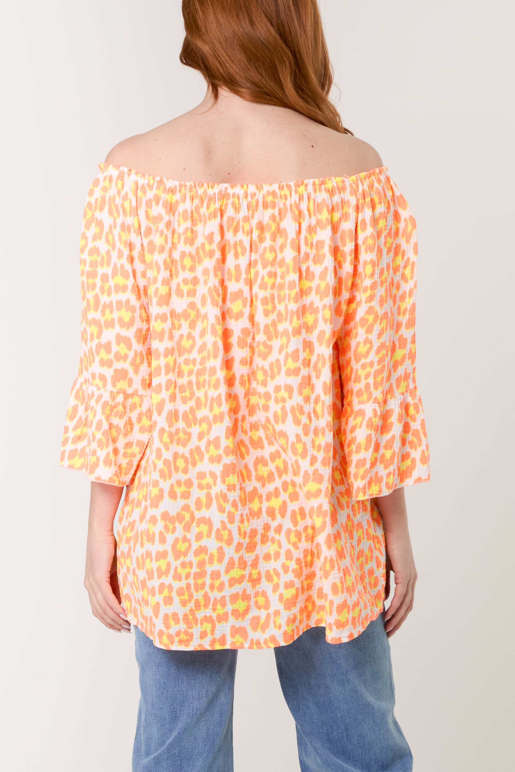 Leopard Print Bardot Cheesecloth Top
