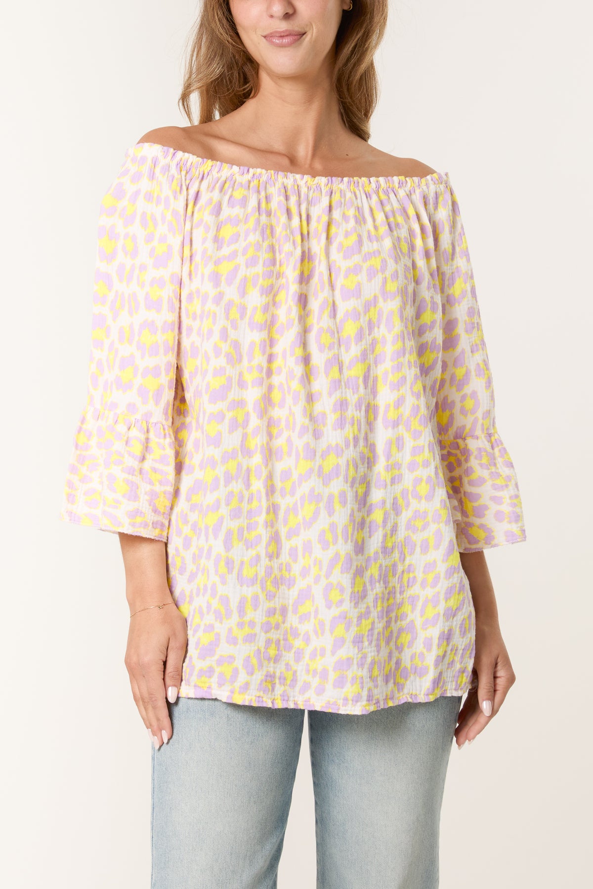 Leopard Print Bardot Cheesecloth Top
