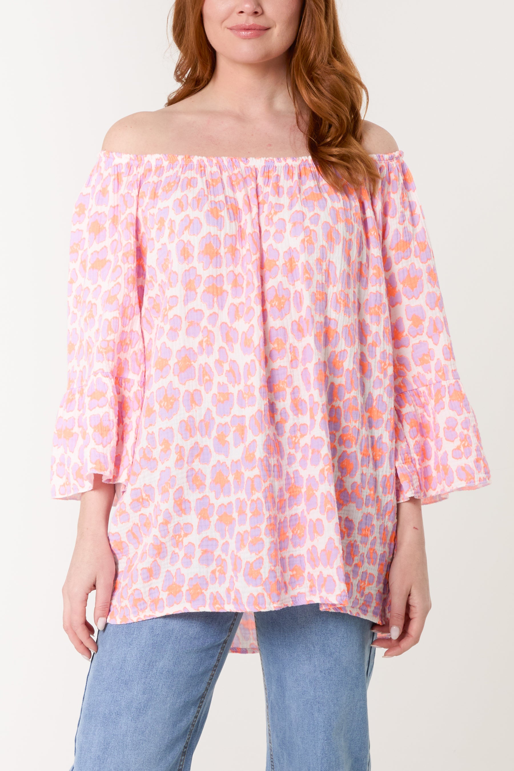 Leopard Print Bardot Cheesecloth Top