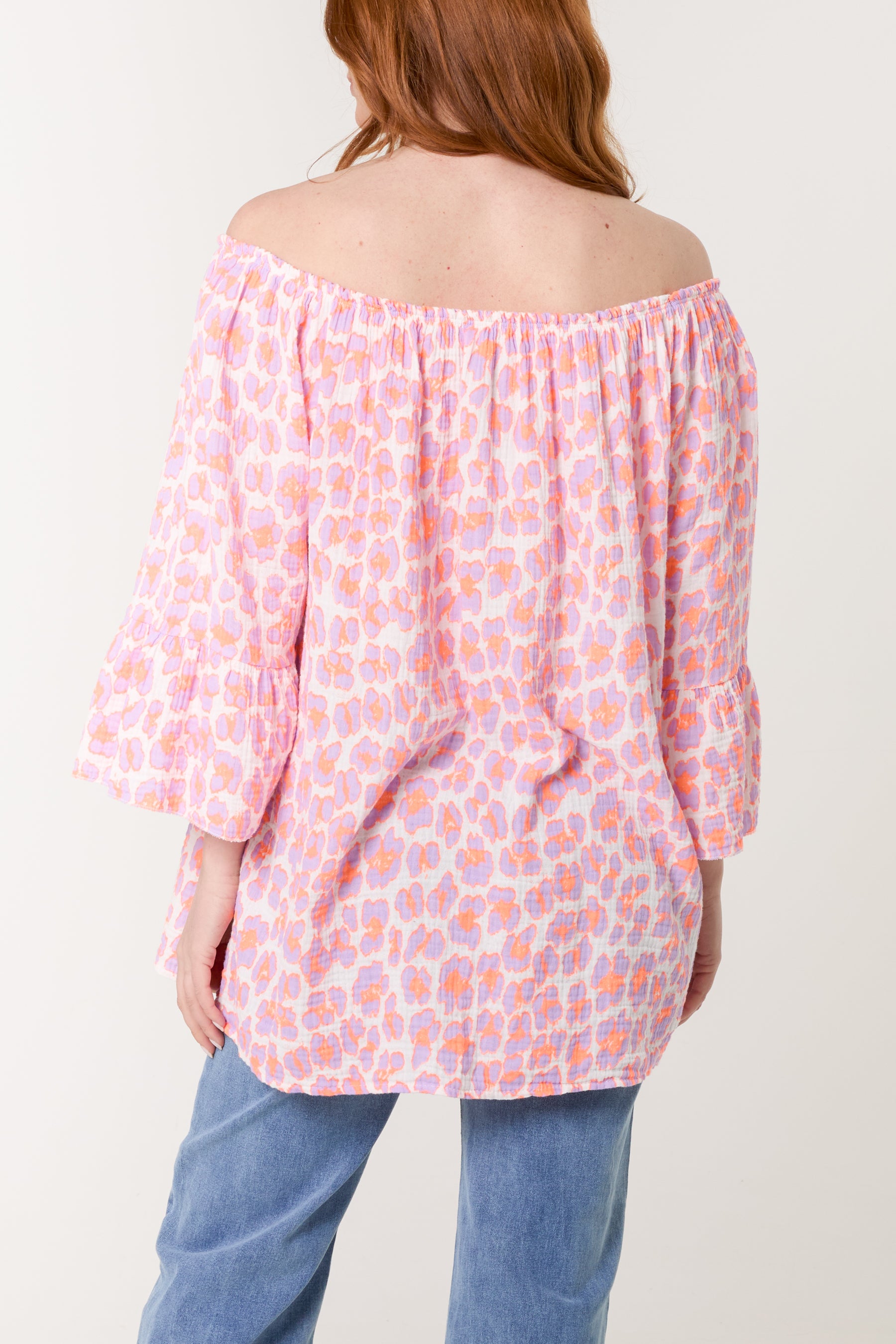 Leopard Print Bardot Cheesecloth Top