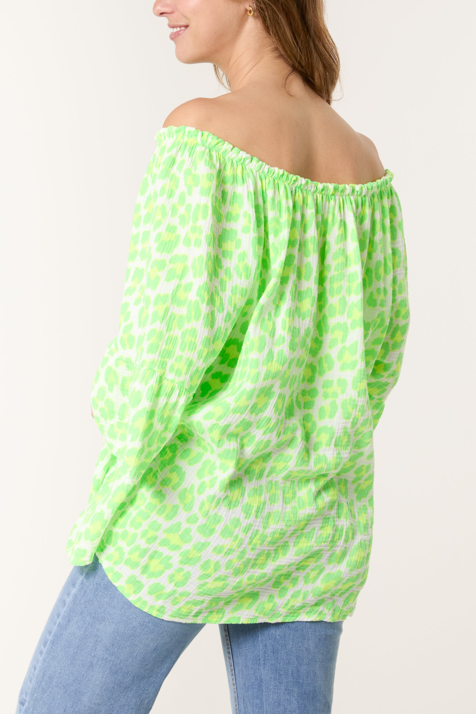 Leopard Print Bardot Cheesecloth Top
