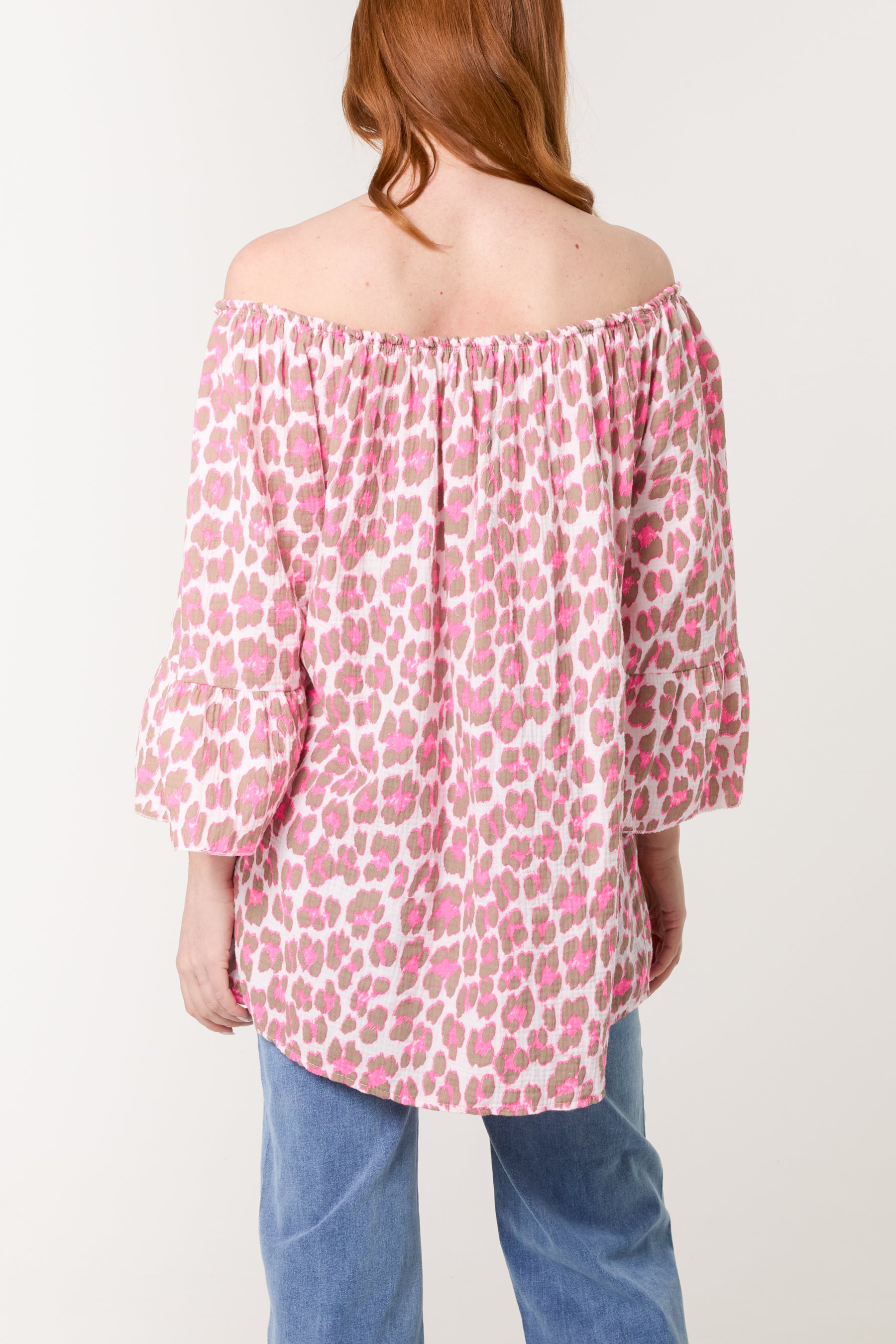Leopard Print Bardot Cheesecloth Top