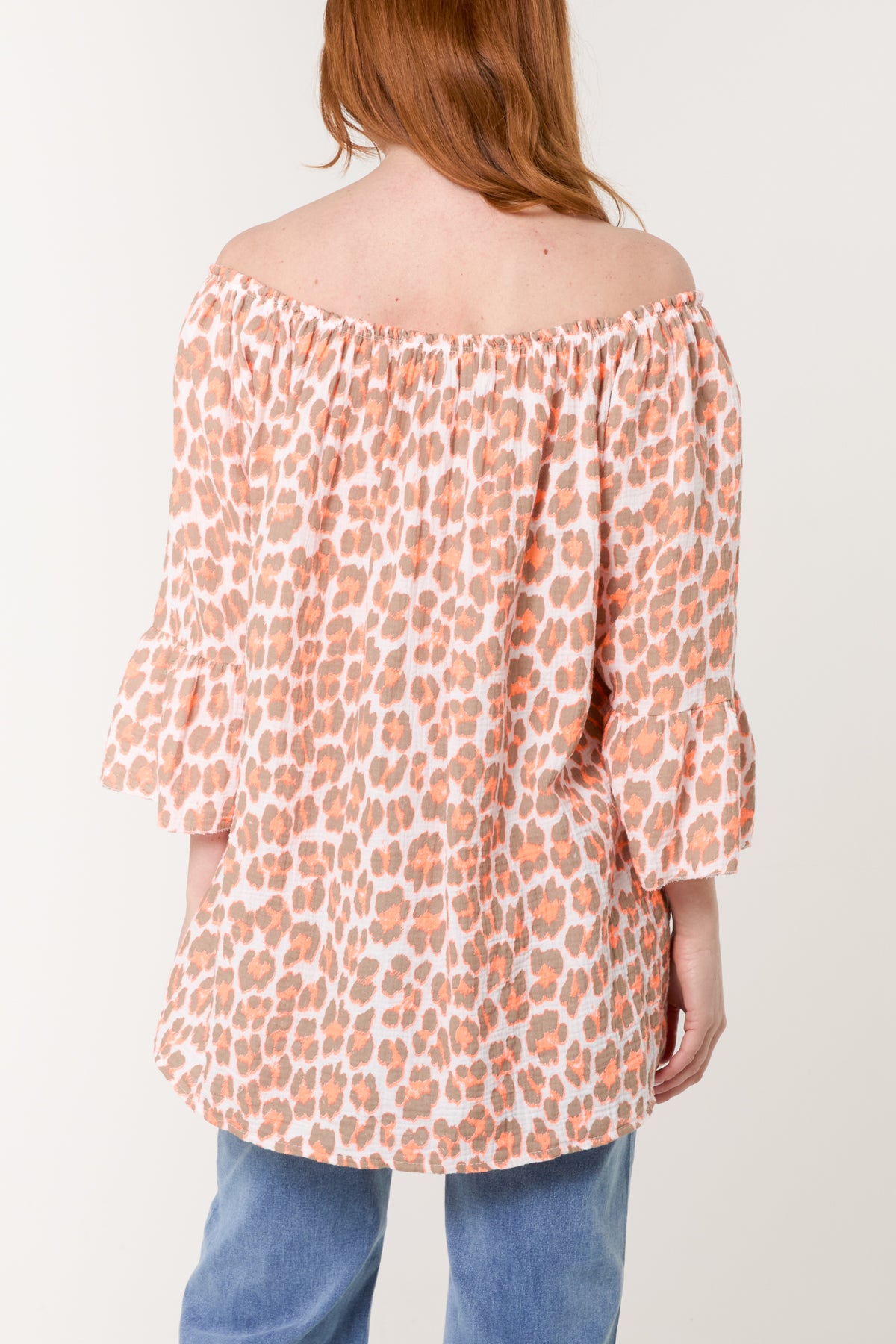 Leopard Print Bardot Cheesecloth Top