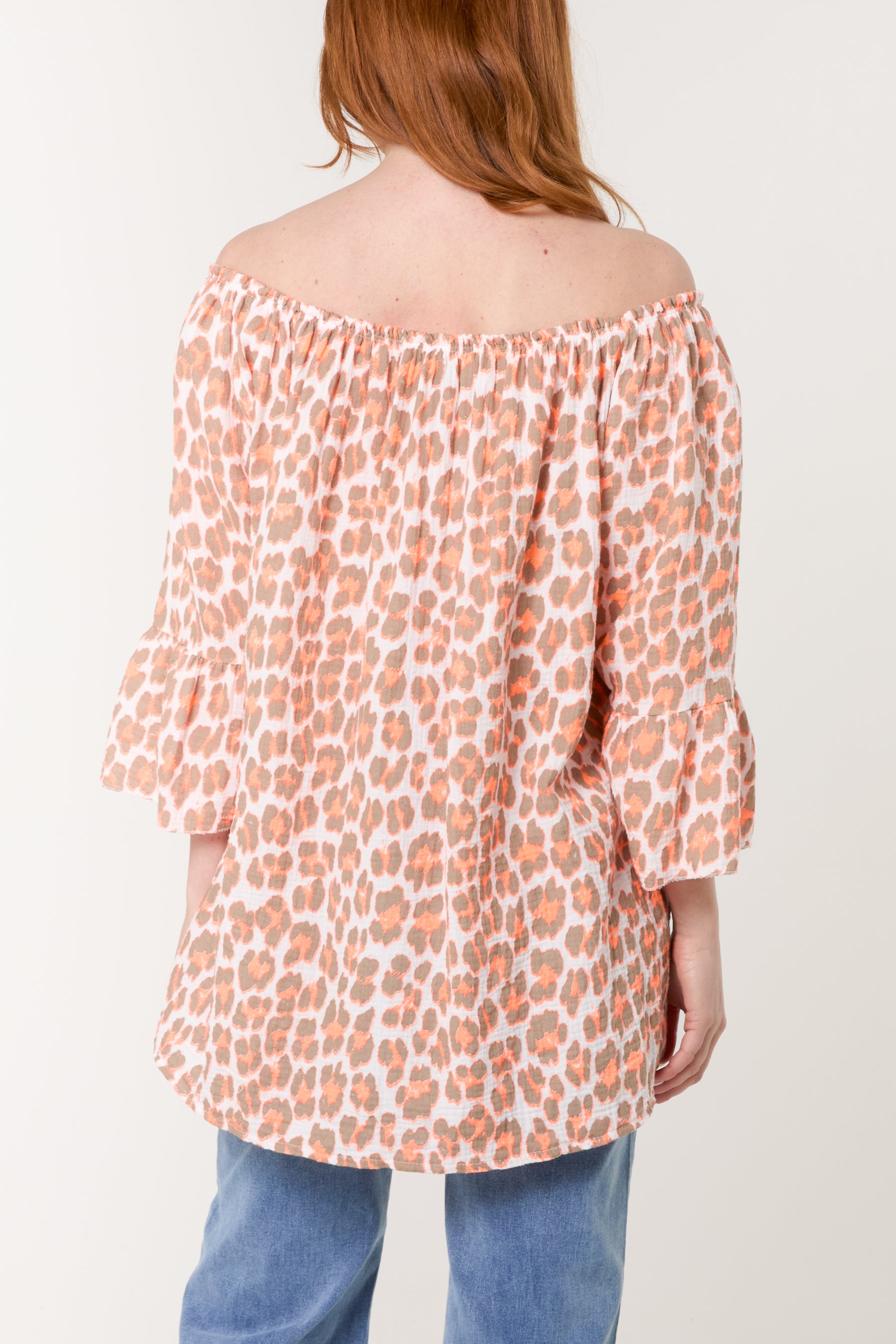 Leopard Print Bardot Cheesecloth Top