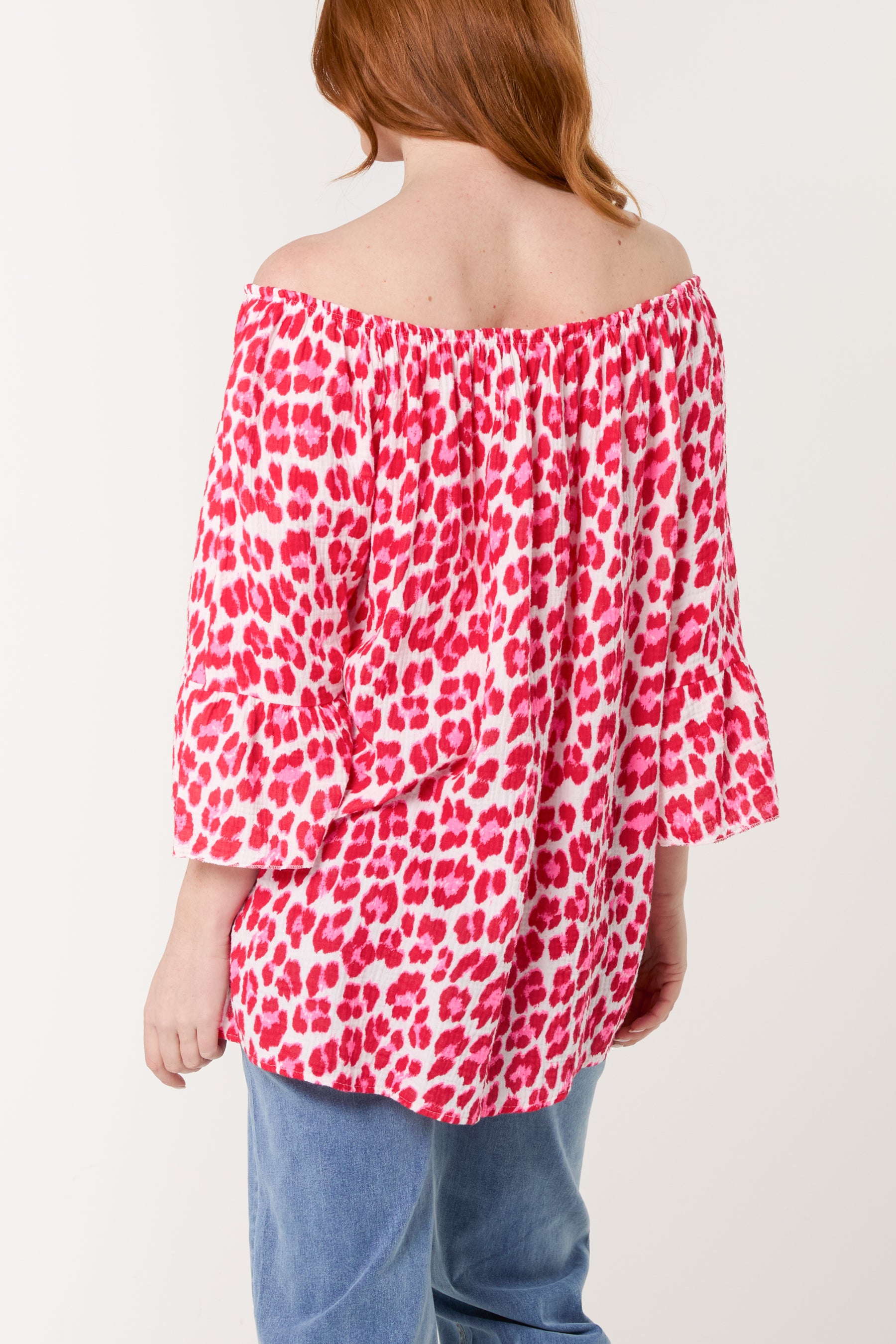 Leopard Print Bardot Cheesecloth Top